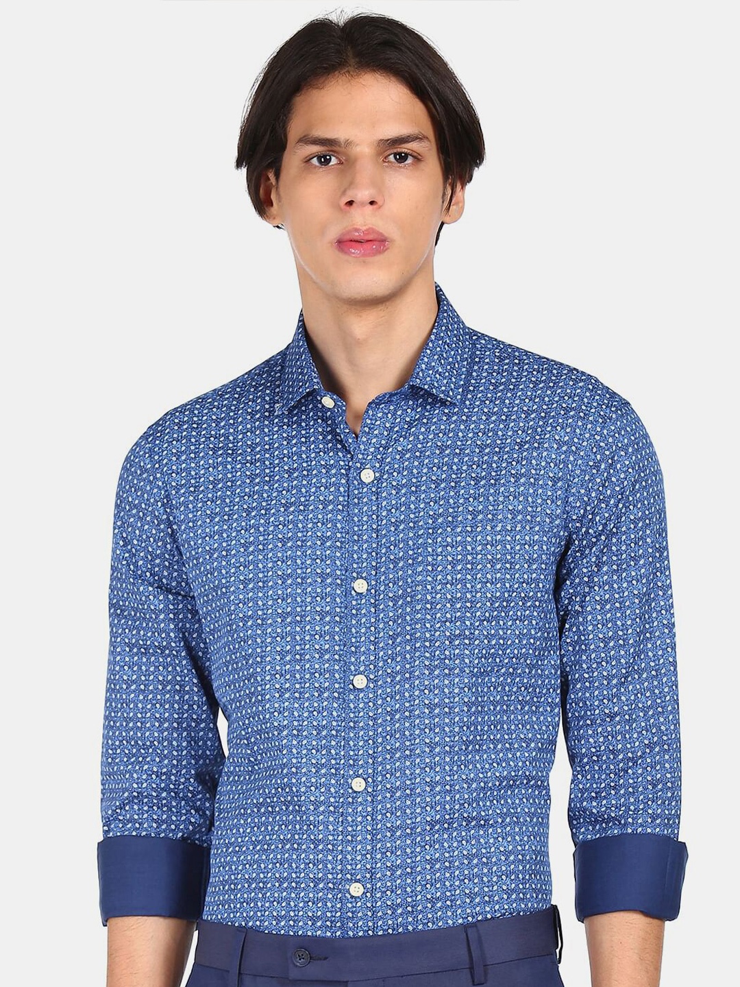 

Excalibur Men Blue Micro Checks Printed Casual Shirt