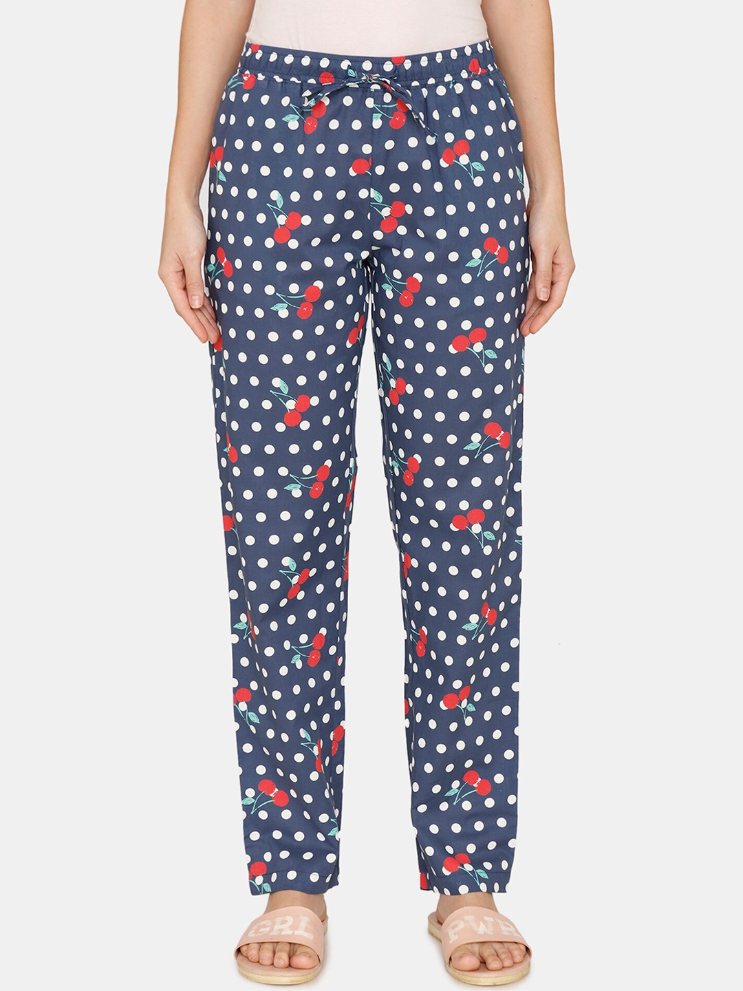 

Coucou by Zivame Women Navy Blue & White Printed Mid-Rise Cotton Lounge Pants