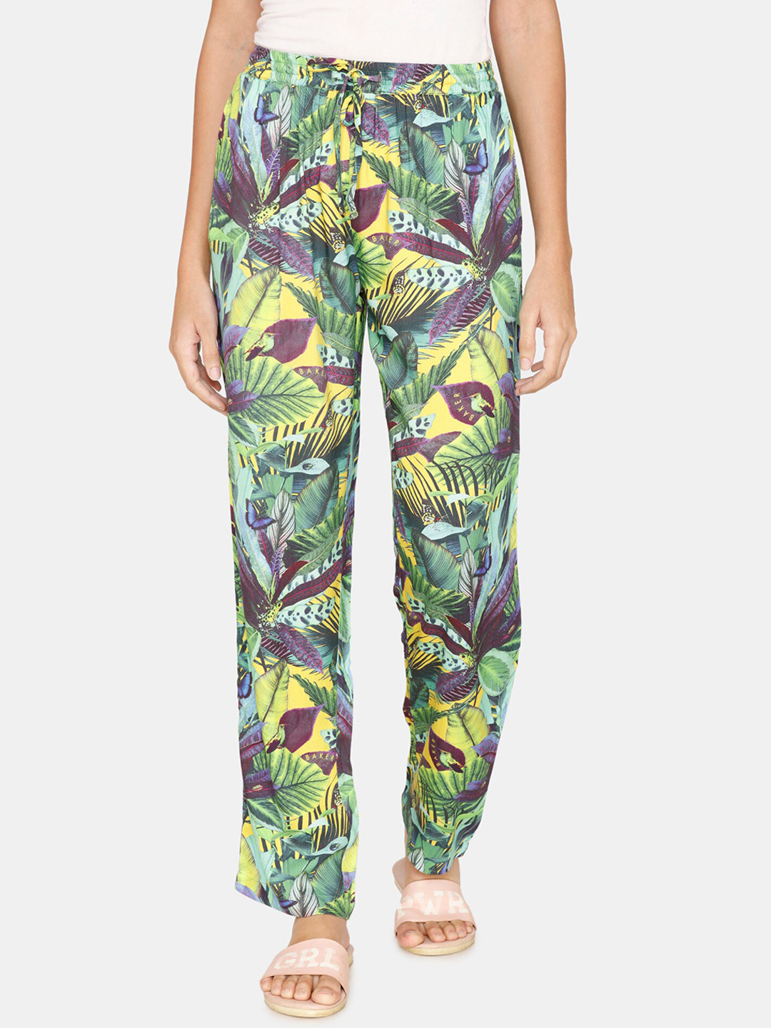 

Coucou by Zivame Women Yellow & Green Printed Cotton Lounge Pants