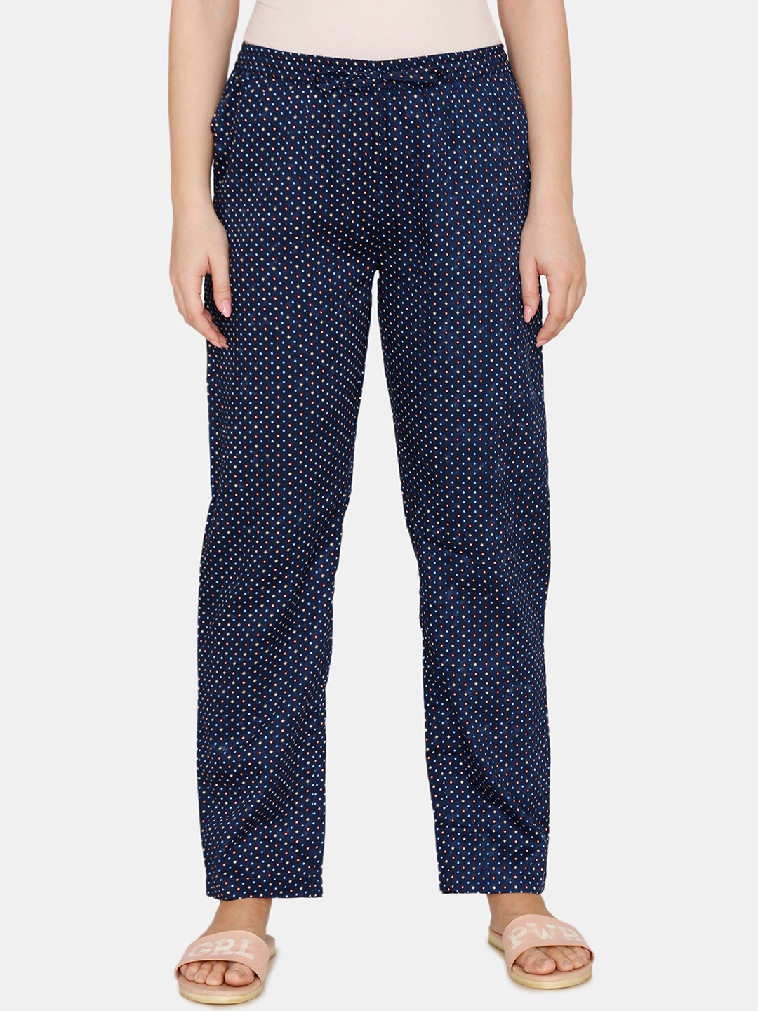 

Coucou by Zivame Women Navy Blue Polka Dots Printed Cotton Lounge Pants
