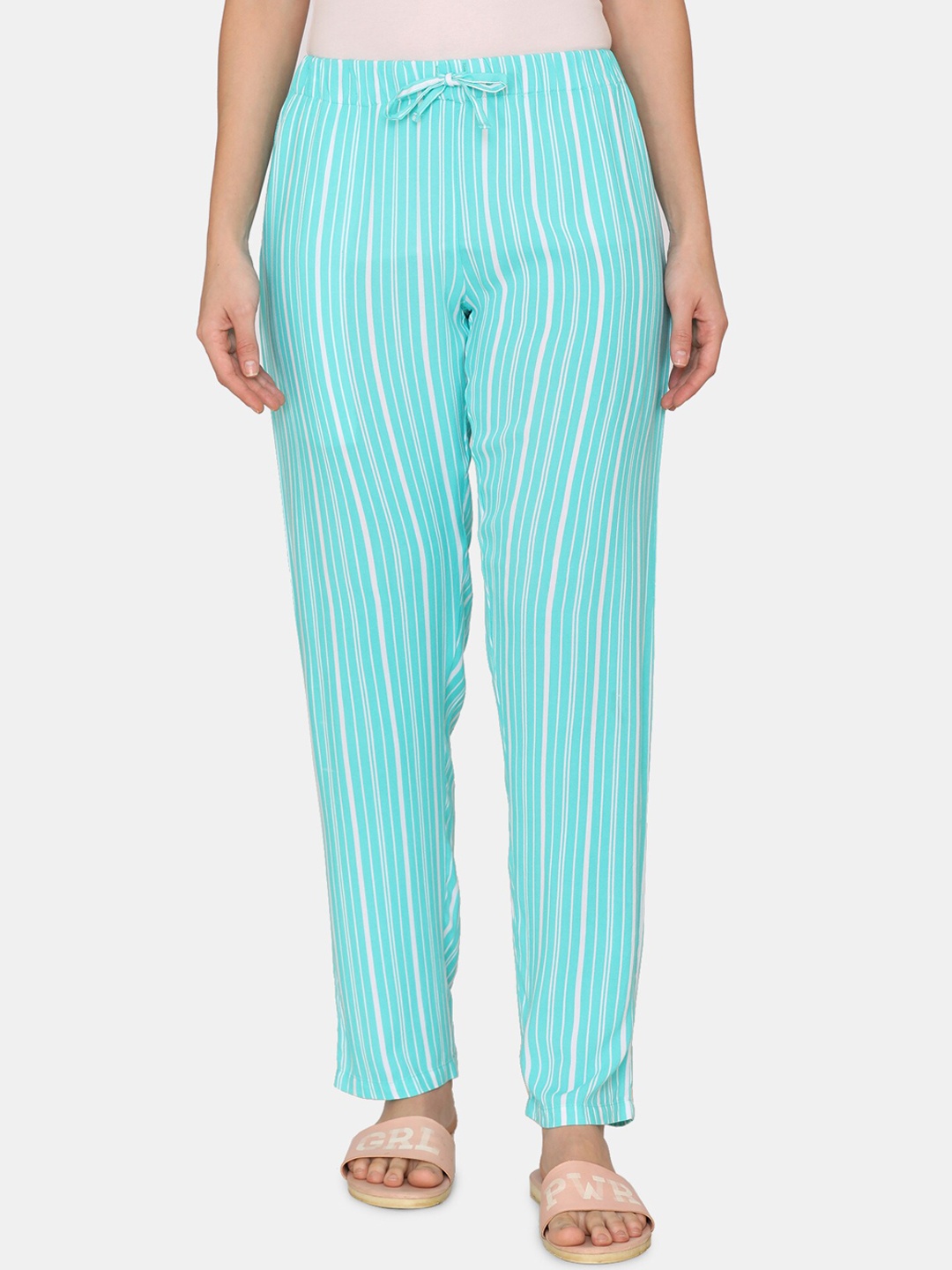 

Coucou by Zivame Blue Striped Viscose Rayon Woven Lounge Pants
