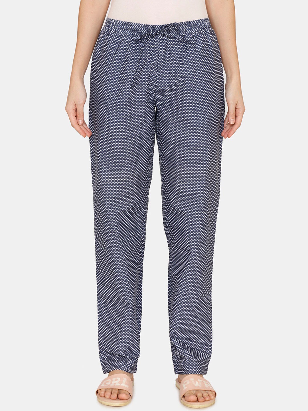 

Coucou by Zivame Women Navy Blue & White Printed Cotton Lounge Pants