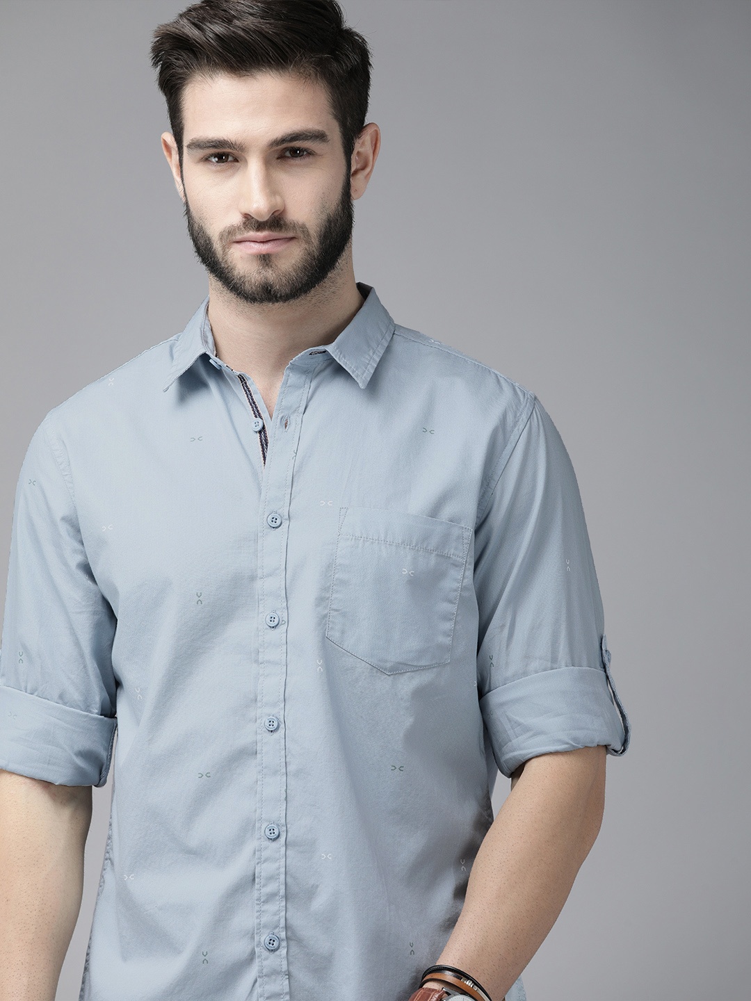 

Roadster Men Blue Semi Sheer Printed Casual Shirt