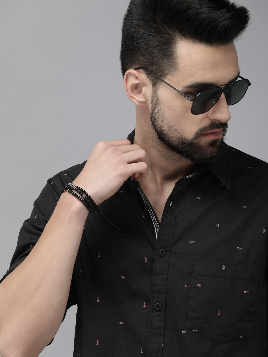 

The Roadster Lifestyle Co Men Black & Orange Printed Pure Cotton Casual Shirt
