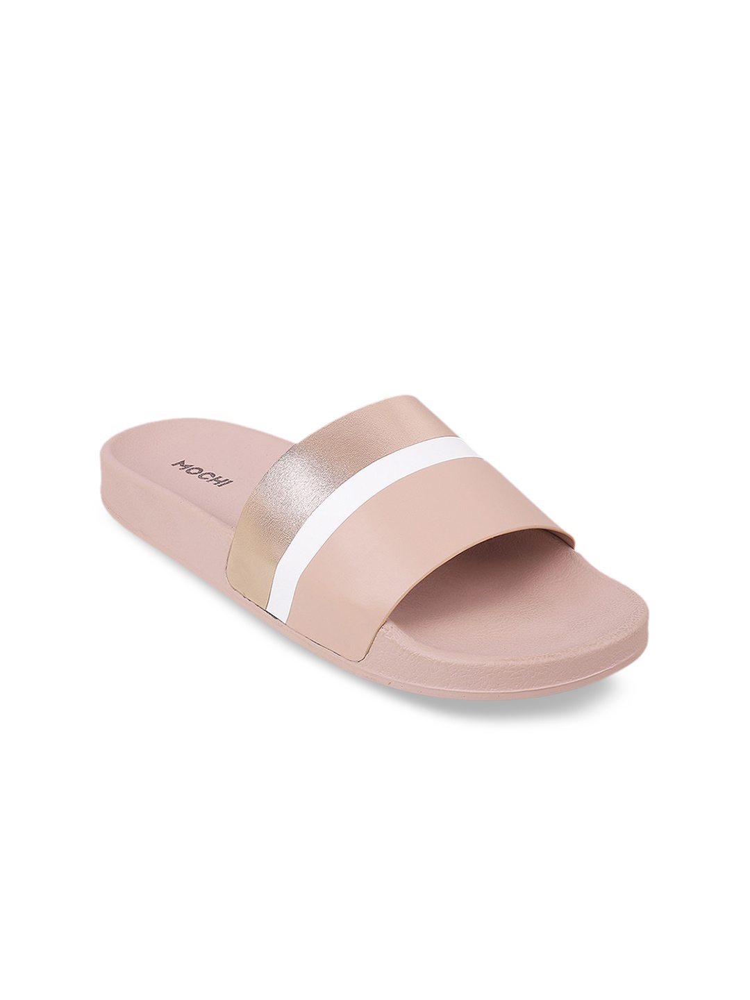 

Mochi Women Peach & White Colourblocked Sliders