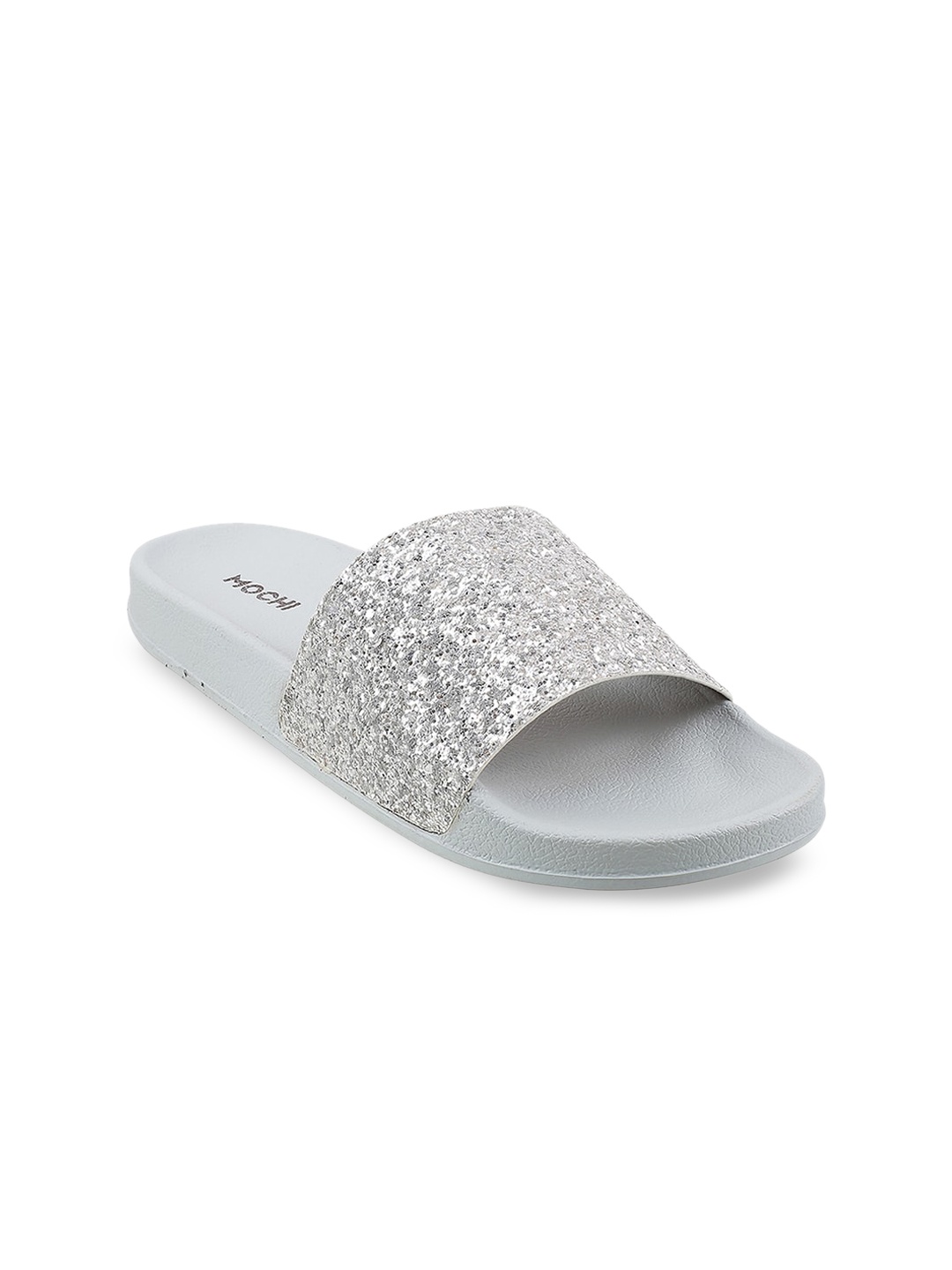 

Mochi Women Silver-Toned Textured Open Toe Flats