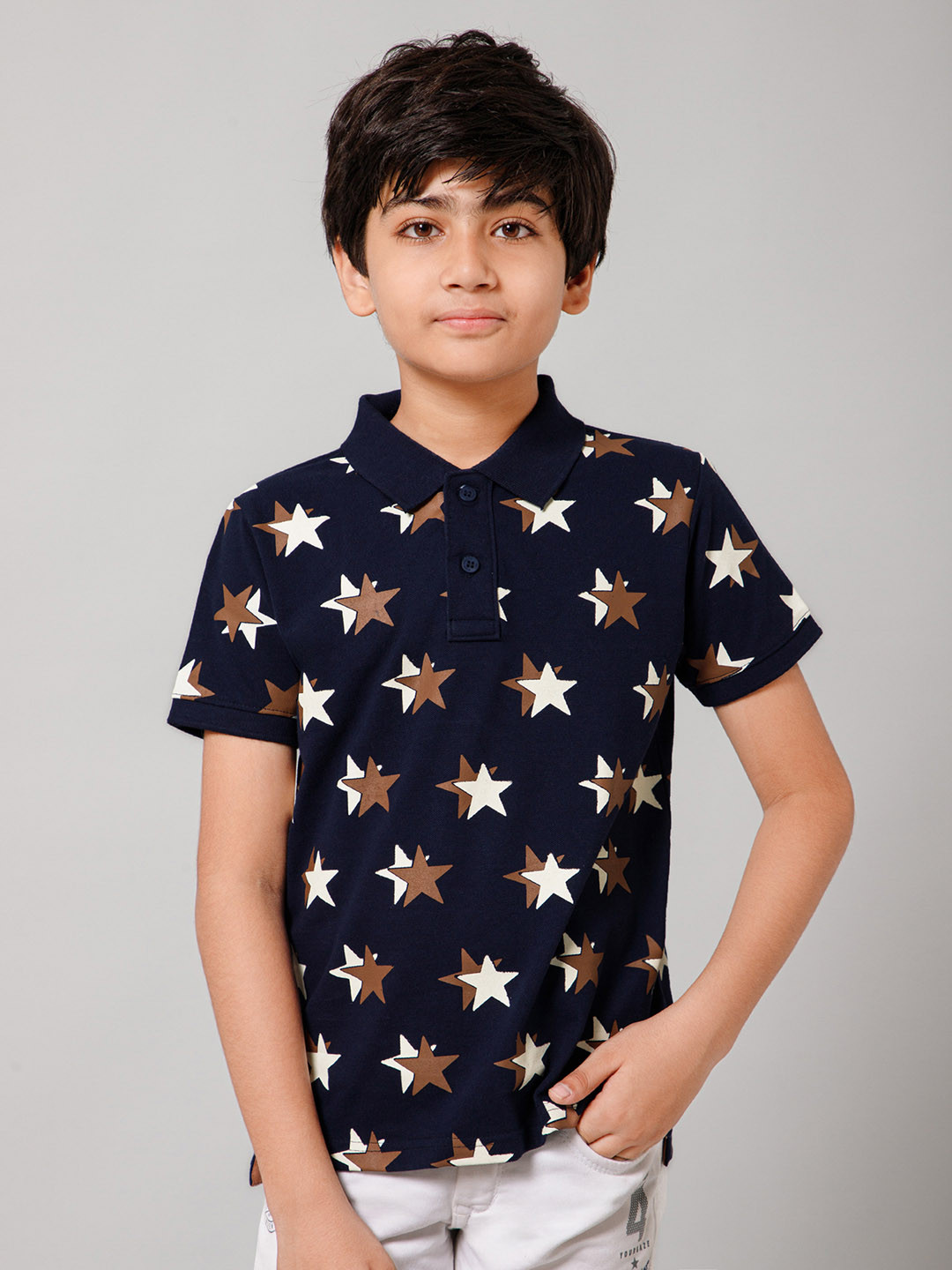 

Alan Jones Boys Navy Blue Printed Polo Collar Regular Fit T-shirt