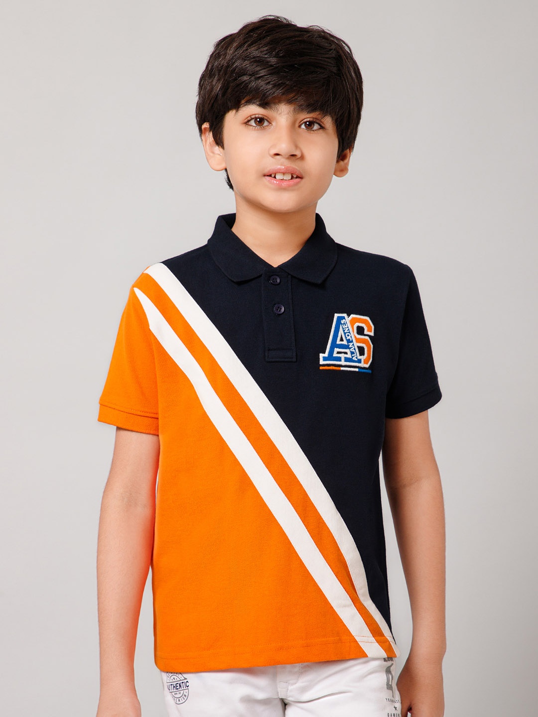 

Alan Jones Boys Colourblocked Regular Fit Polo Collar T-shirt, Navy blue