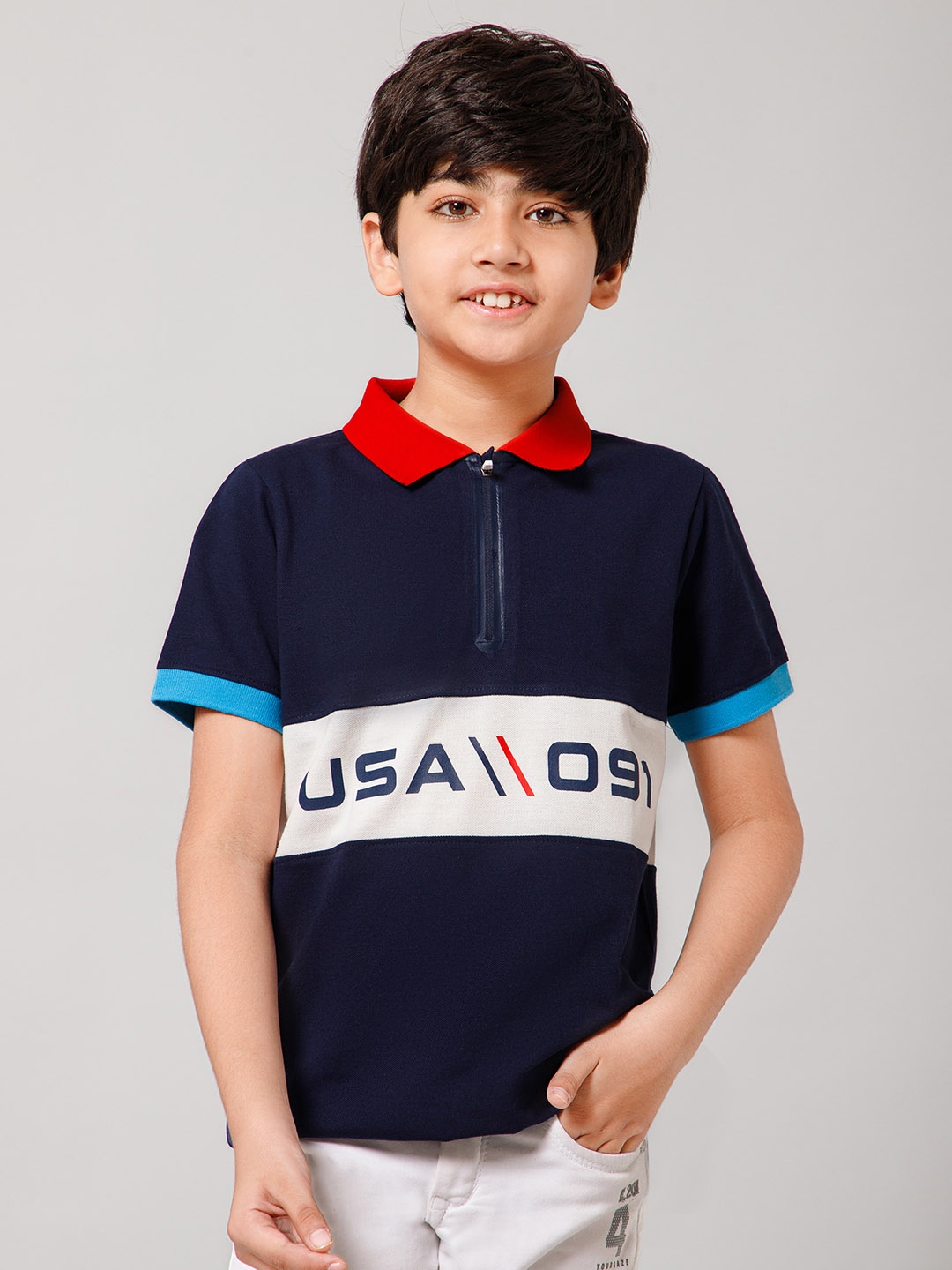 

Alan Jones Boys Navy Blue Polo Collar T-shirt