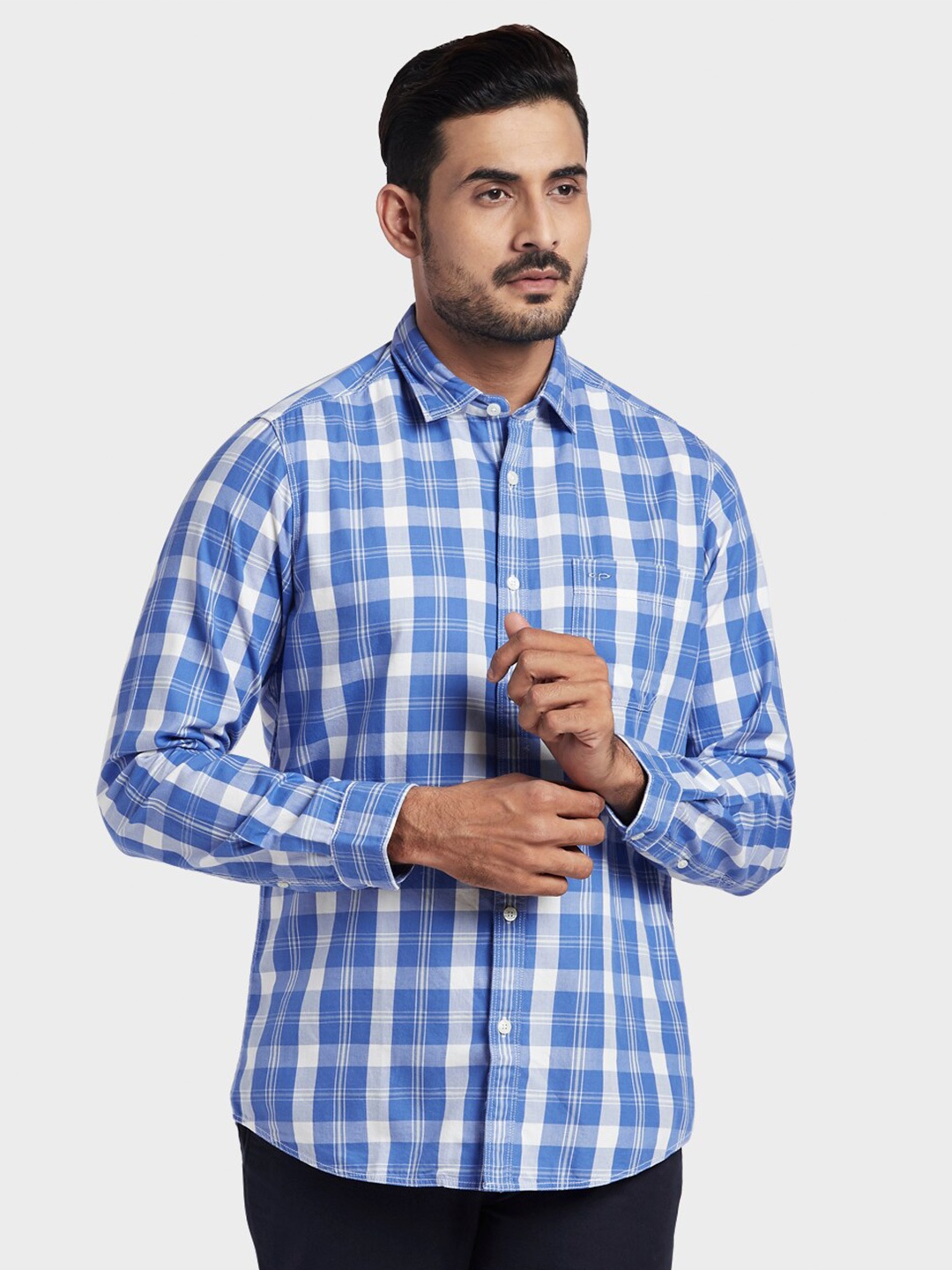 

ColorPlus Men Blue Tartan Checks Cotton Casual Shirt