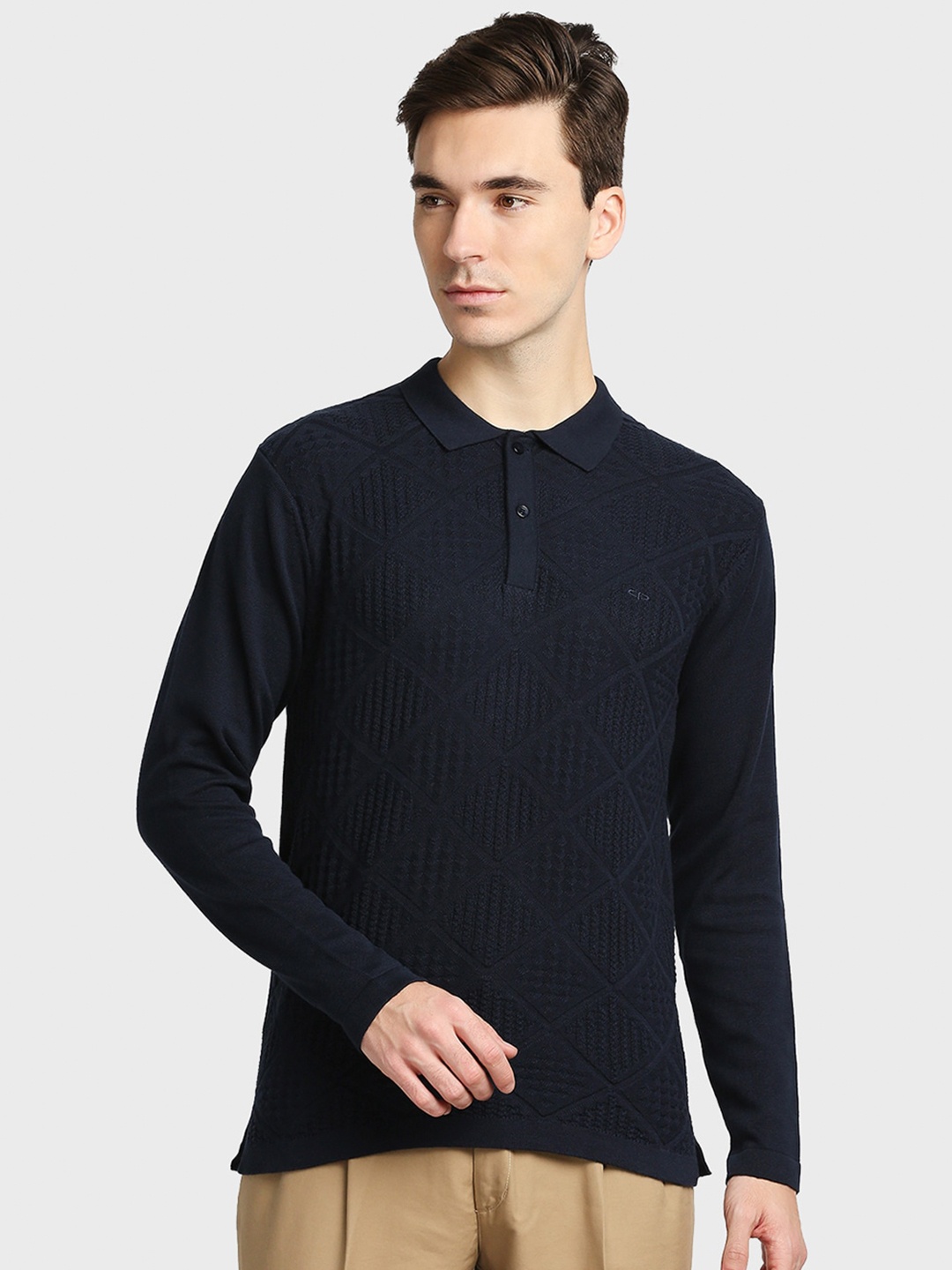 

ColorPlus Men Navy Blue Polo Collar Cotton T-shirt