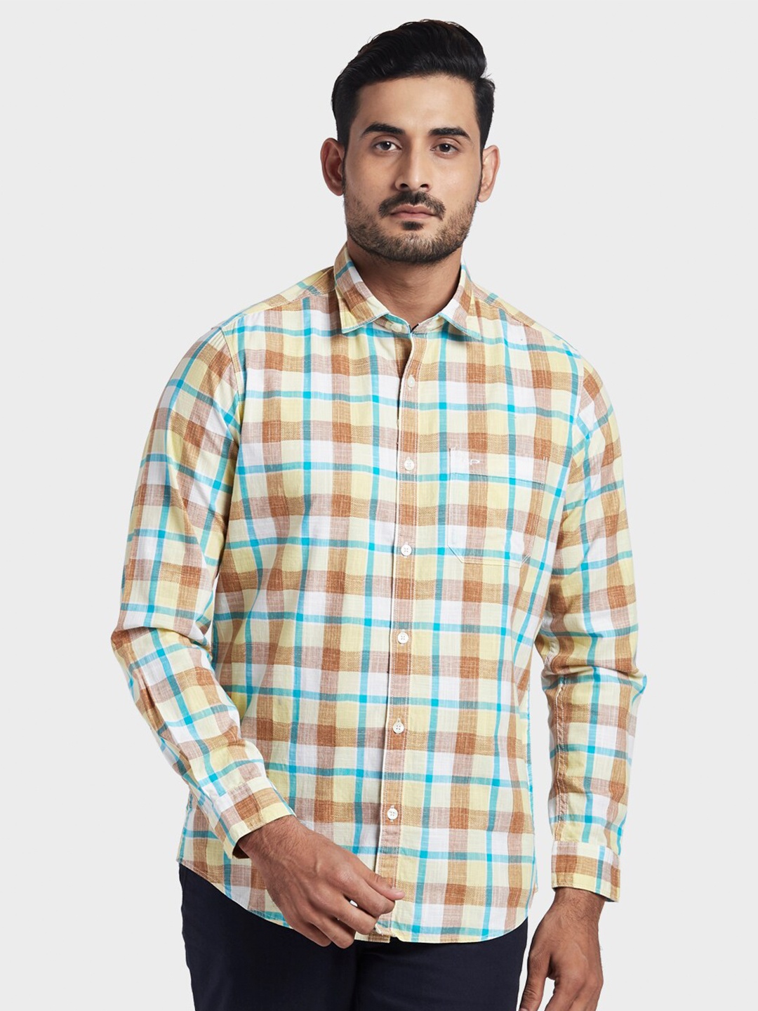 

ColorPlus Men Yellow & Blue Checked Cotton Casual Shirt