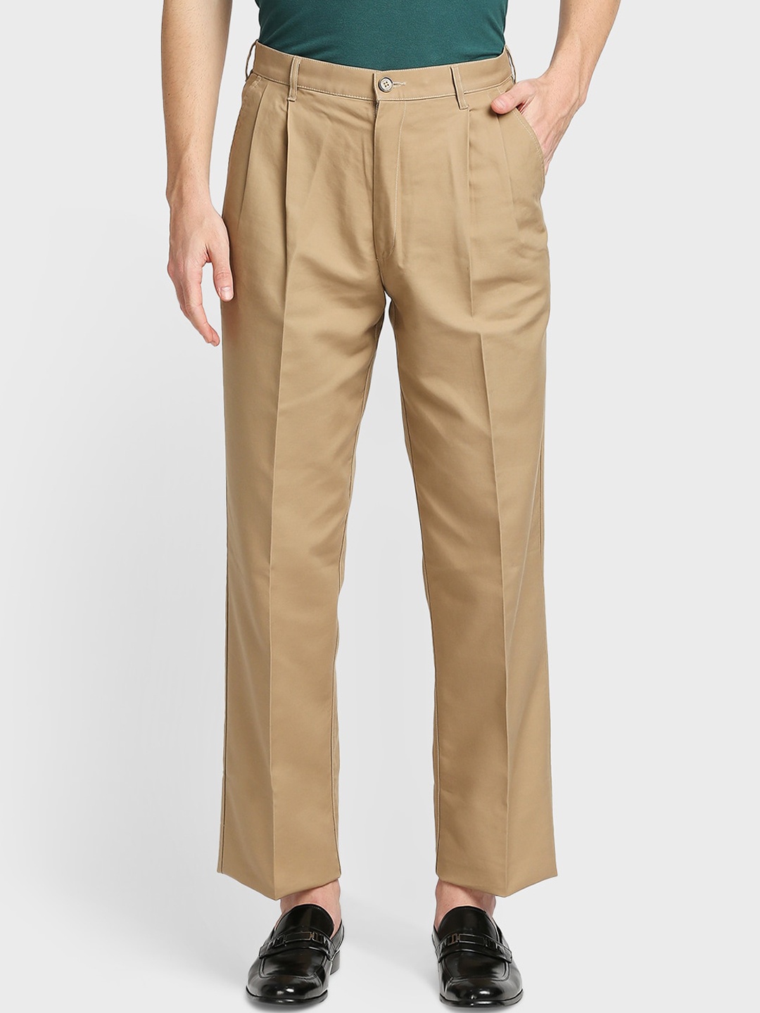 

ColorPlus Men Khaki Pleated Regular Fit Trousers