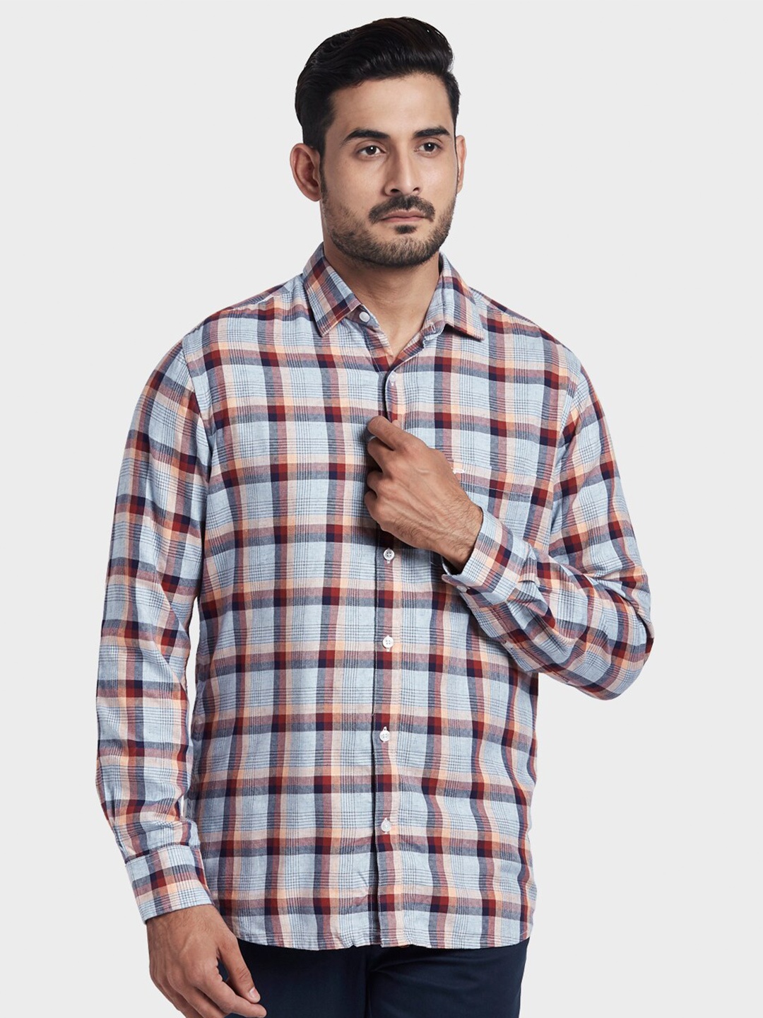 

ColorPlus Men Blue Tartan Checked Casual Regular-Fit Shirt