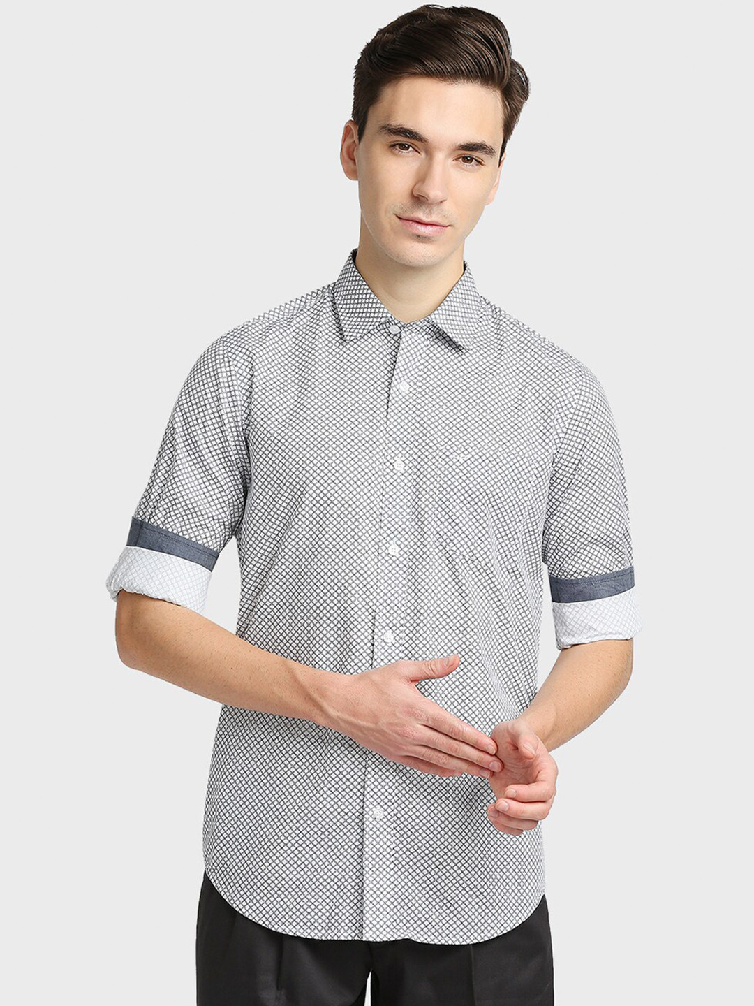 

ColorPlus Men Plus Size White Printed Cotton Casual Shirt
