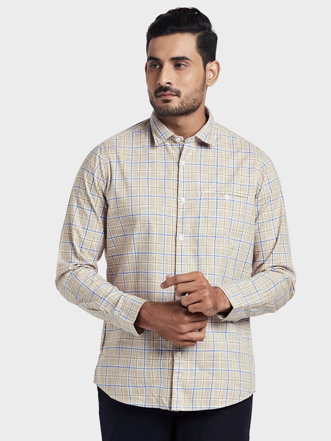 

ColorPlus Men Brown Checked Regular Fit Cotton Casual Shirt