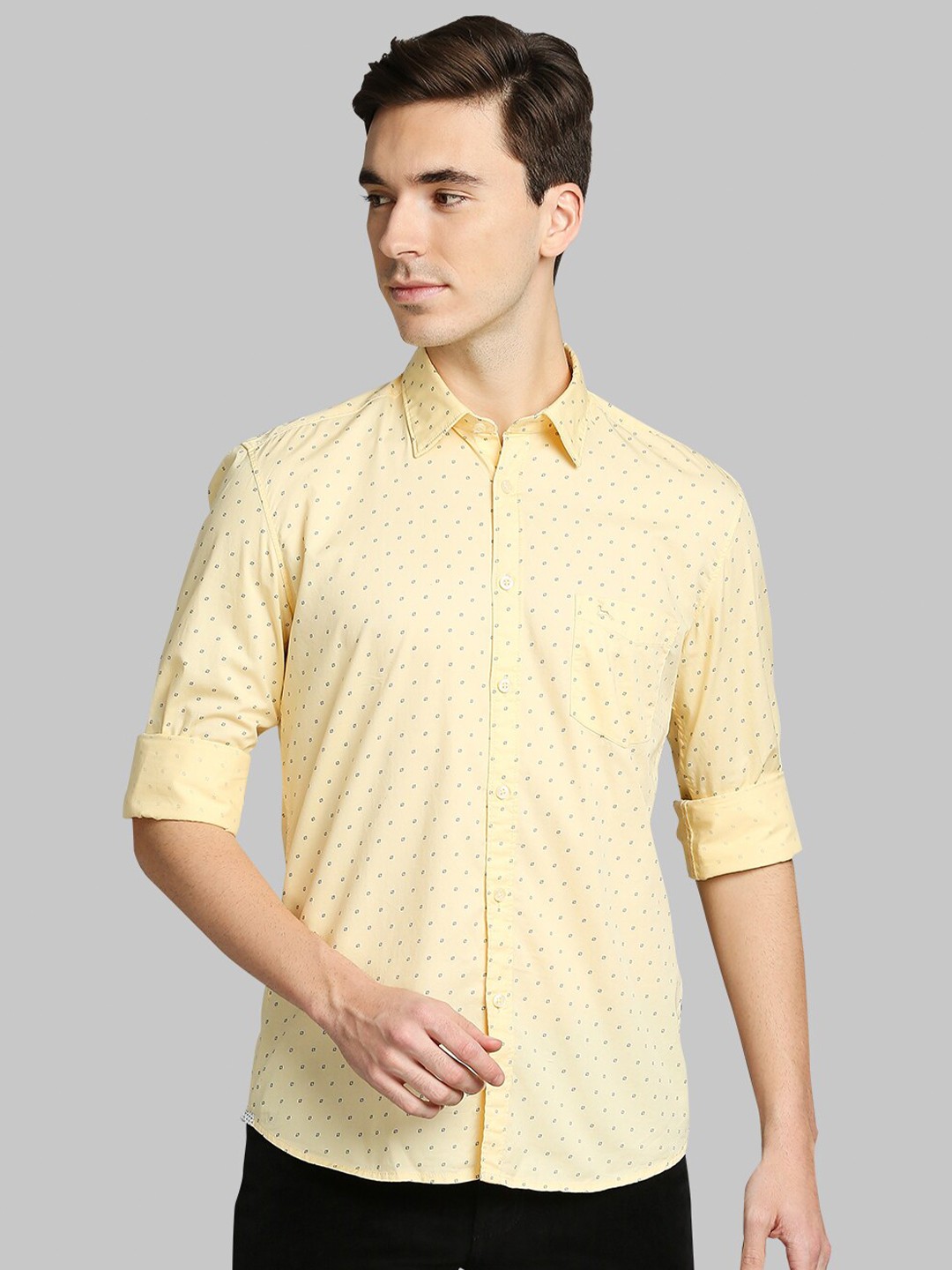 

Parx Men Yellow Slim Fit Printed Cotton Casual Shirt