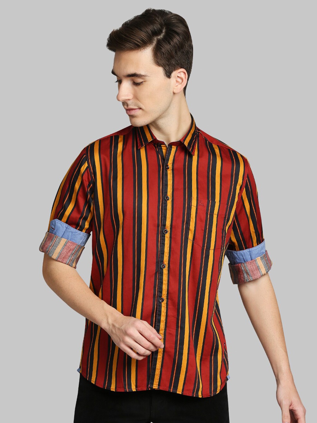 

Parx Men Red Slim Fit Striped Cotton Casual Shirt