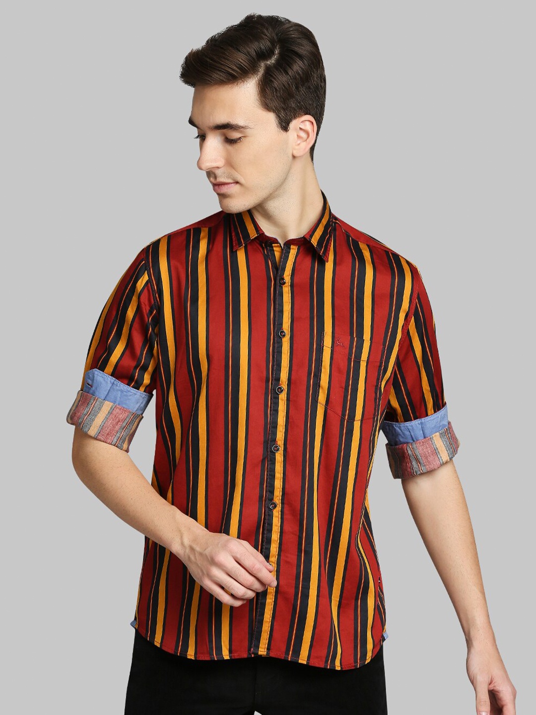 

Parx Men Red Slim Fit Striped Cotton Casual Shirt