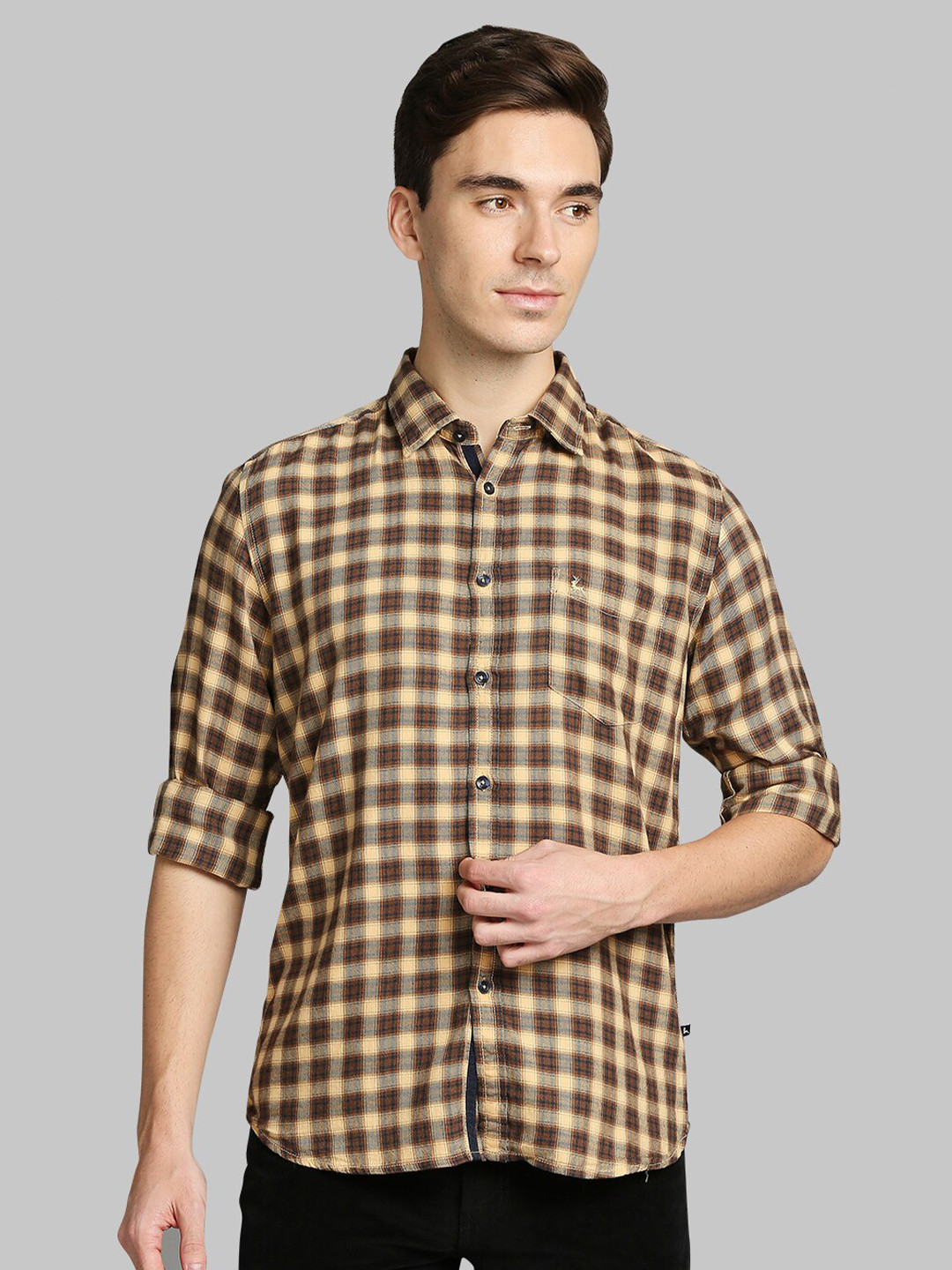 

Parx Men Brown Slim Fit Gingham Checks Checked Casual Shirt