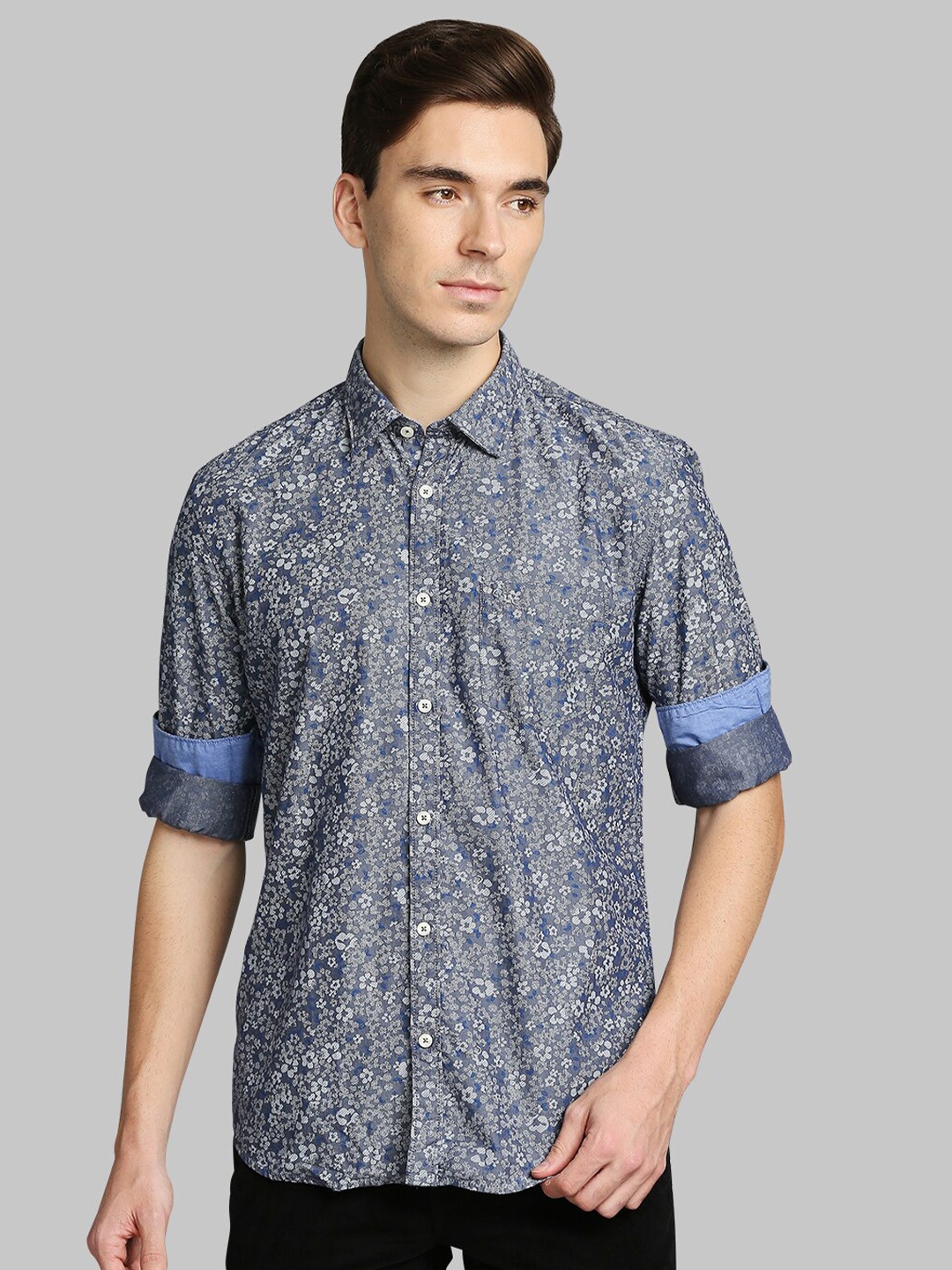 

Parx Men Blue Slim Fit Floral Printed Cotton Casual Shirt