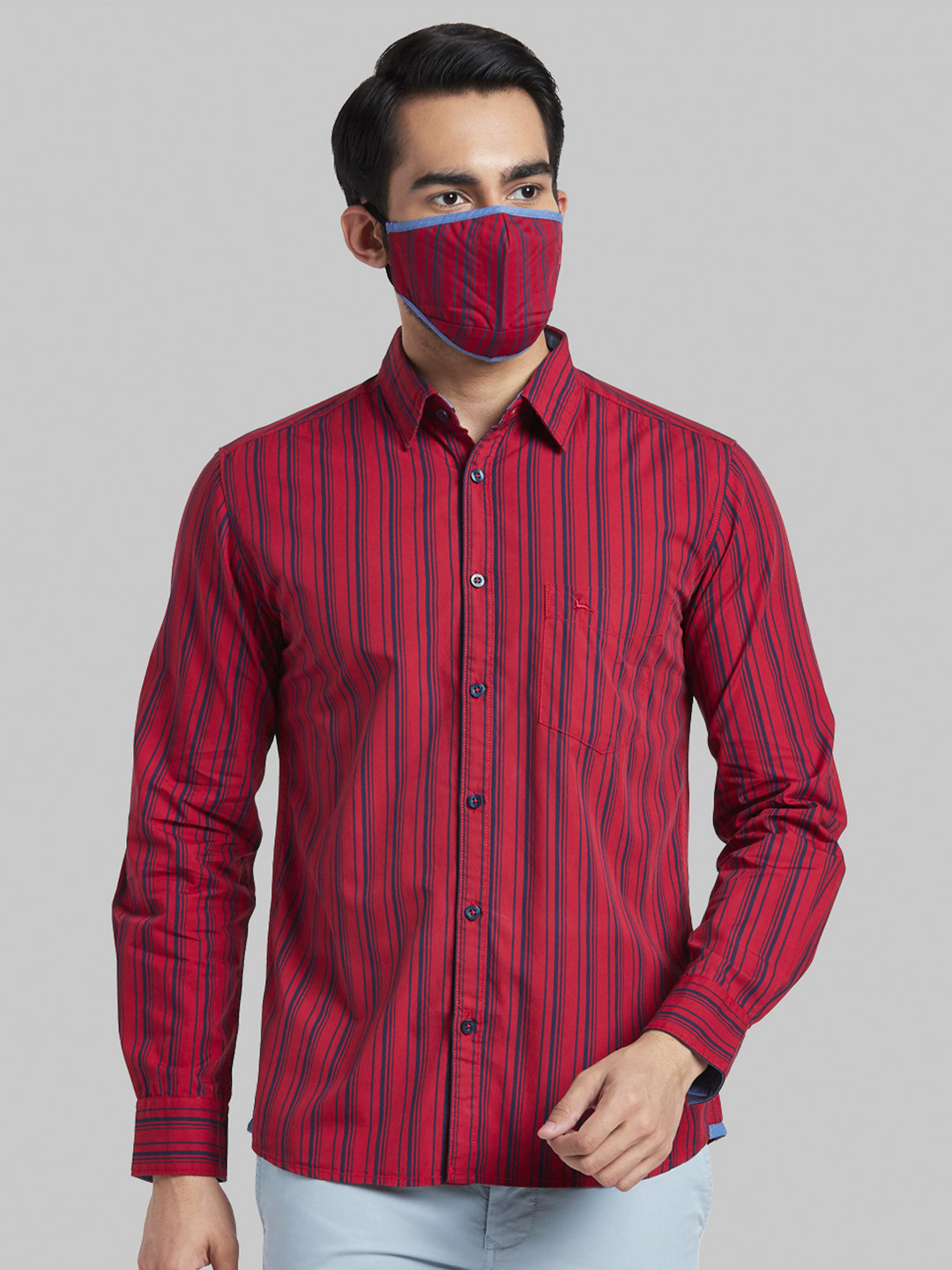 

Parx Men Red Slim Fit Striped Casual Cotton Shirt