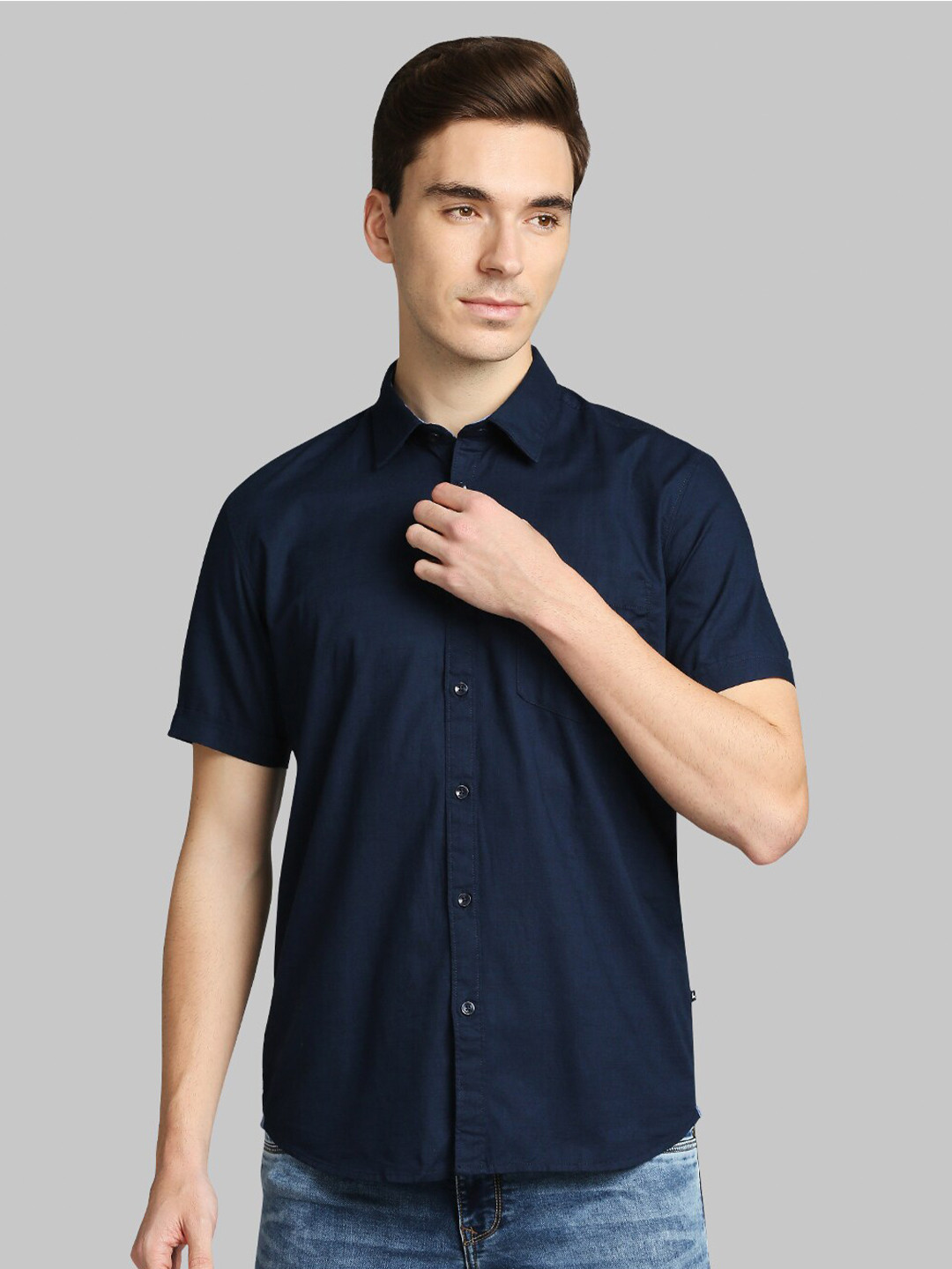 

Parx Men Navy Blue Slim Fit Casual Shirt