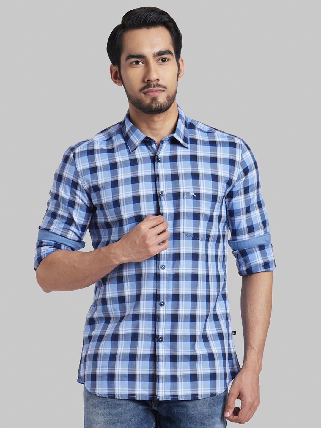 

Parx Men Blue Checked Slim Fit Casual Shirt