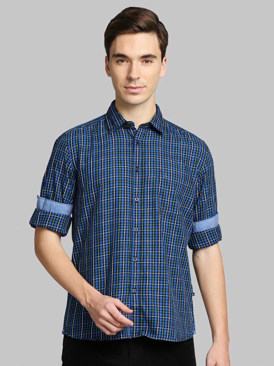 

Parx Men Blue Slim Fit Micro Checks Checked Casual Shirt