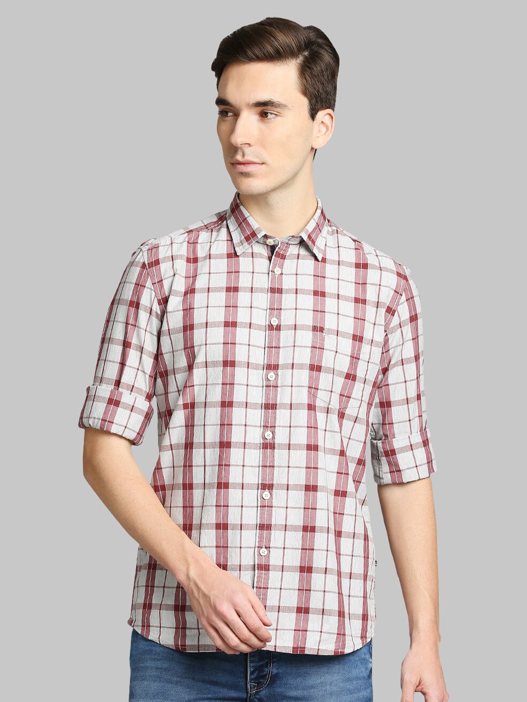 

Parx Men Red Tartan Checked Slim Fit Casual Shirt