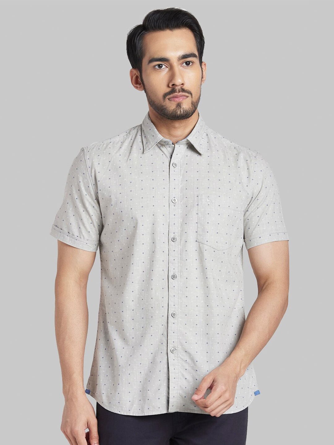 

Parx Men Grey Slim Fit Printed Cotton Casual Shirt