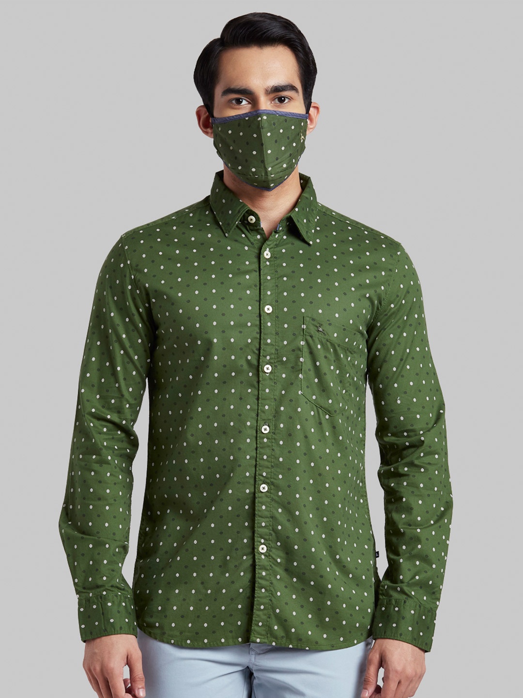 

Parx Men Olive Green Slim Fit Printed Cotton Casual Shirt