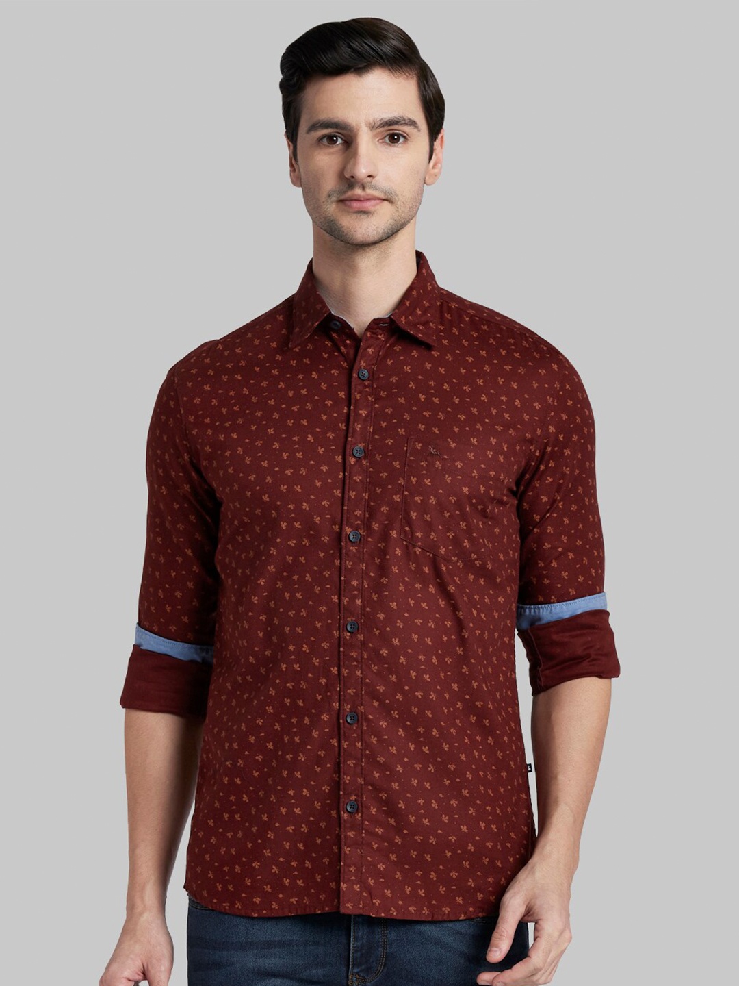 

Parx Men Brown Slim Fit Floral Printed Cotton Casual Shirt