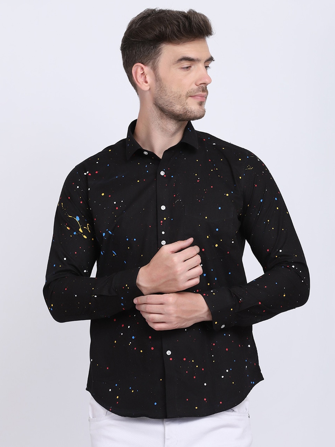 

JJAAGG T Men Black Classic Printed Pure Cotton Casual Shirt