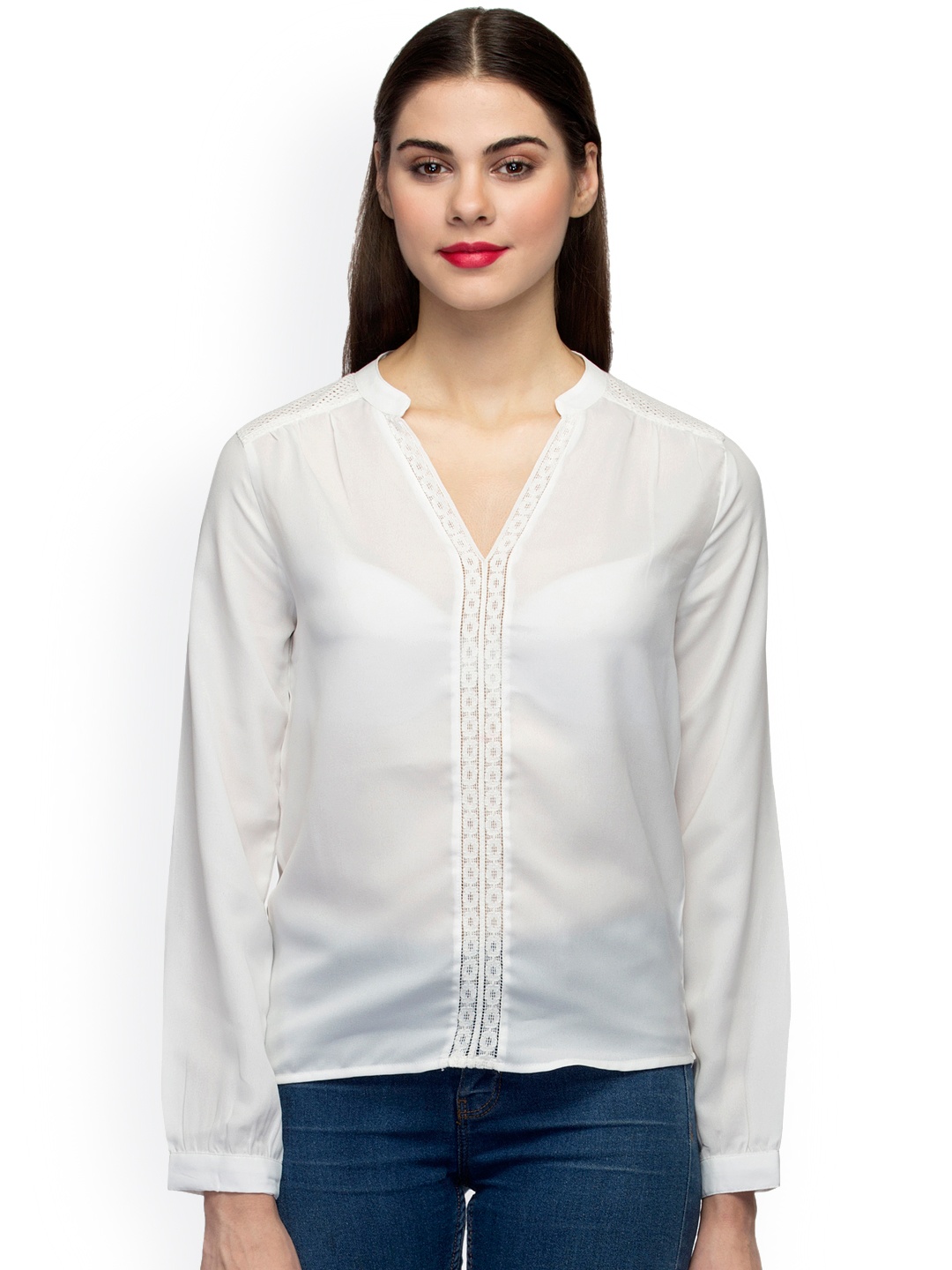

Oxolloxo Women White Solid Semi-Sheer Top