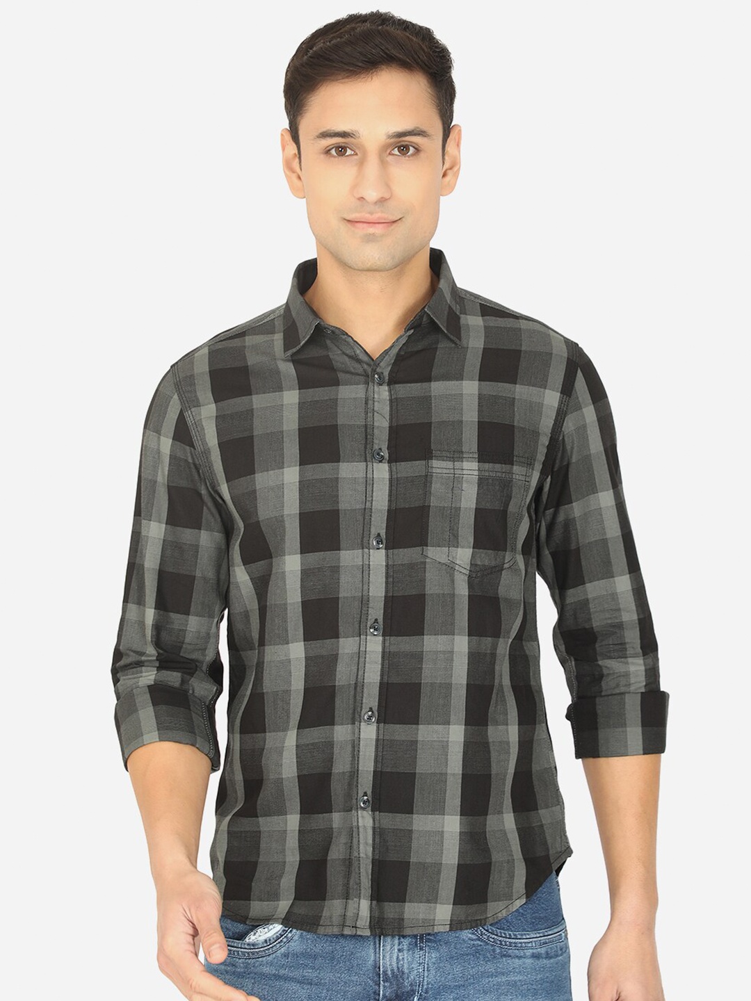 

Greenfibre Men Black Slim Fit Buffalo Checks Checked Casual Shirt