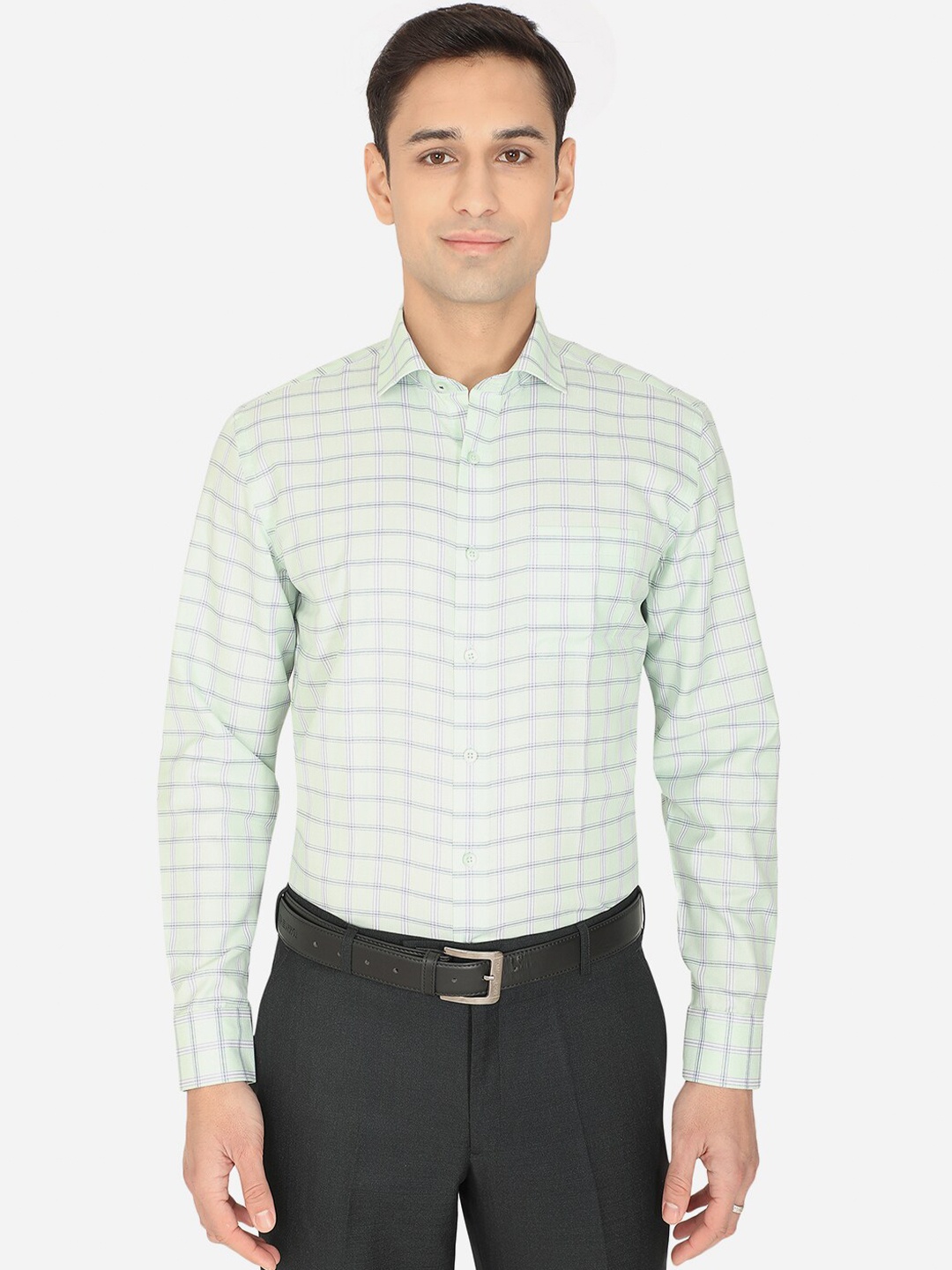 

Greenfibre Men Green Checked Formal Shirt