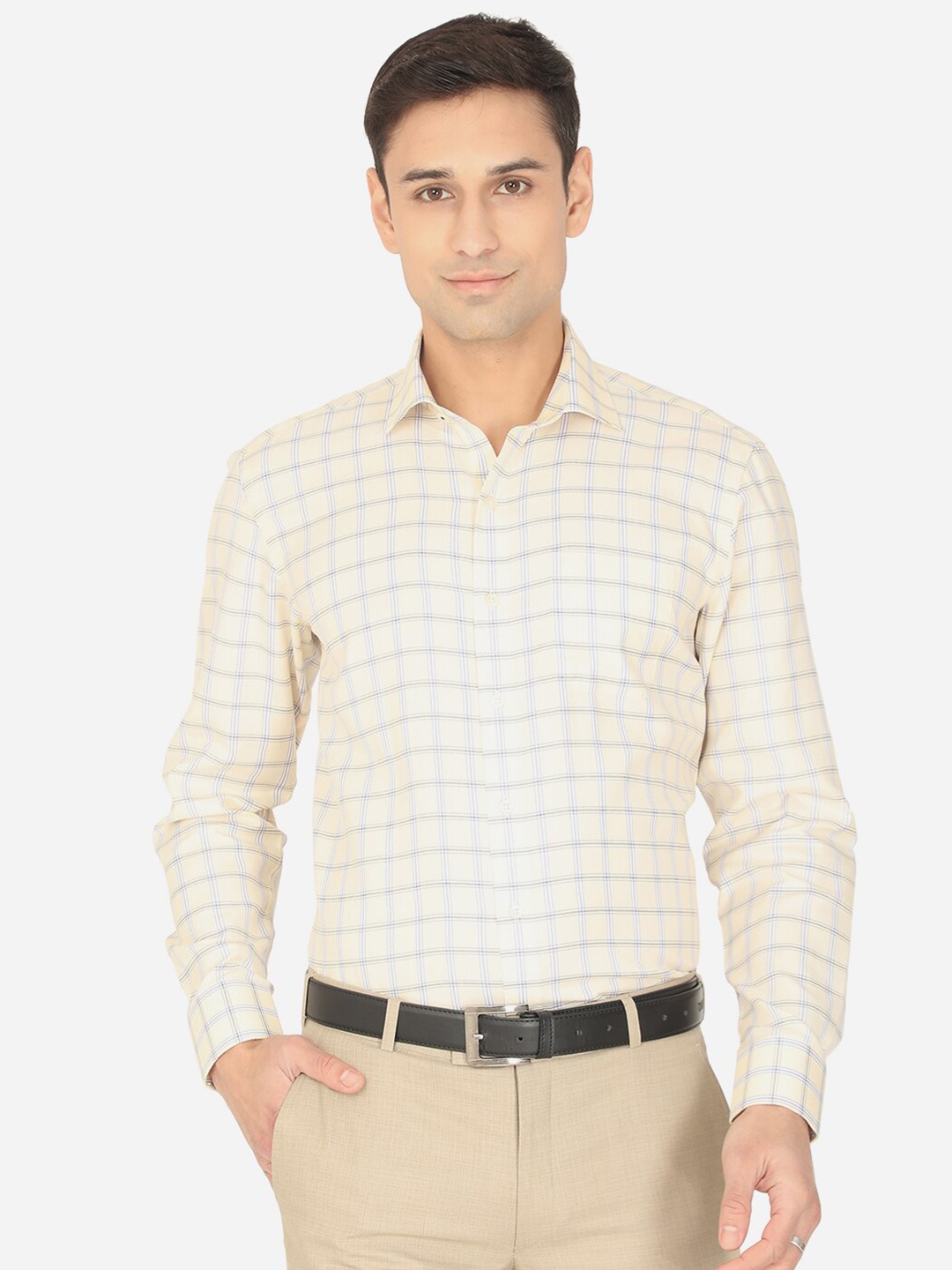 

Greenfibre Men Yellow Checked Formal Cotton Shirt