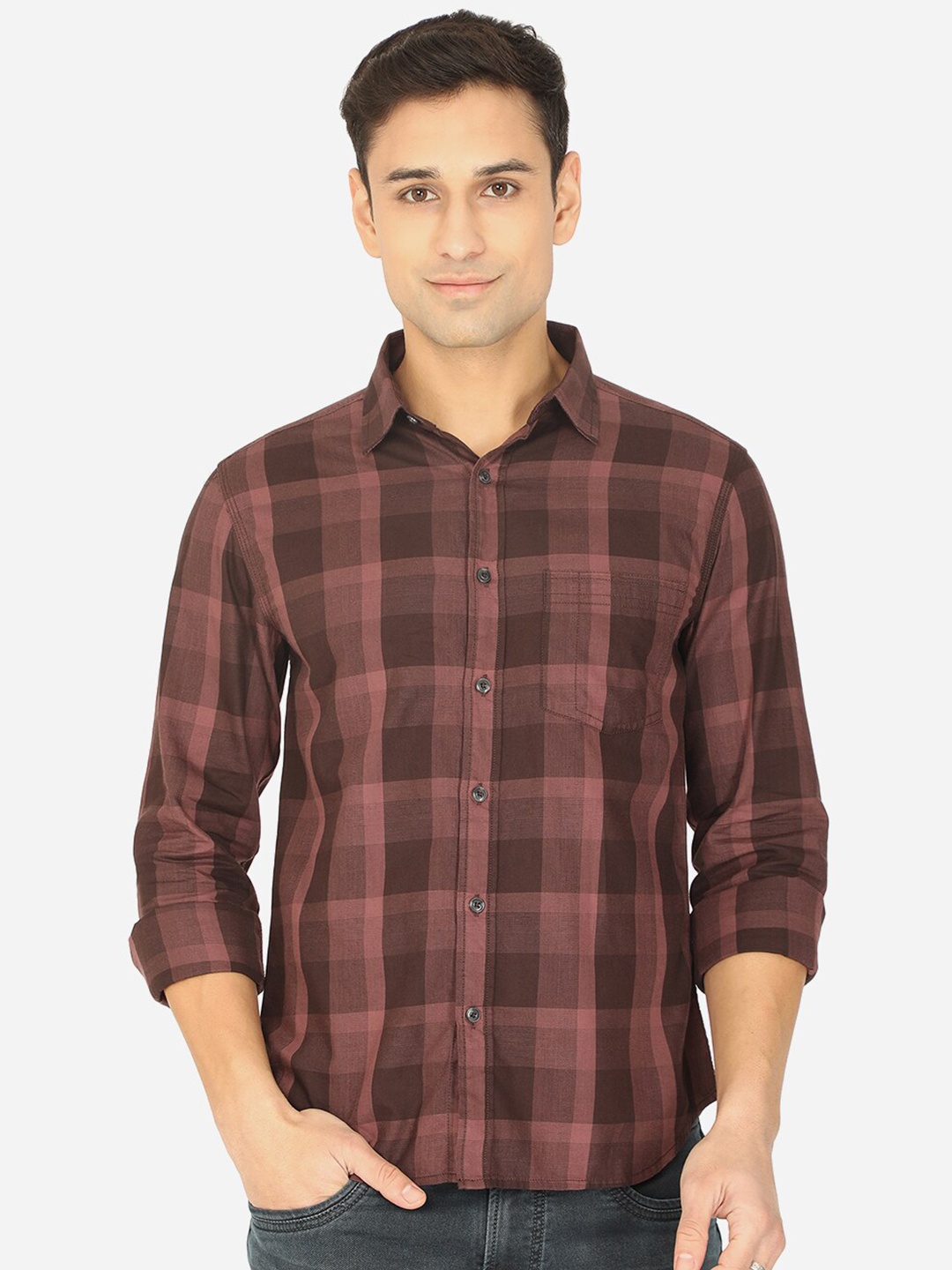 

Greenfibre Men Brown Slim Fit Checked Casual Shirt