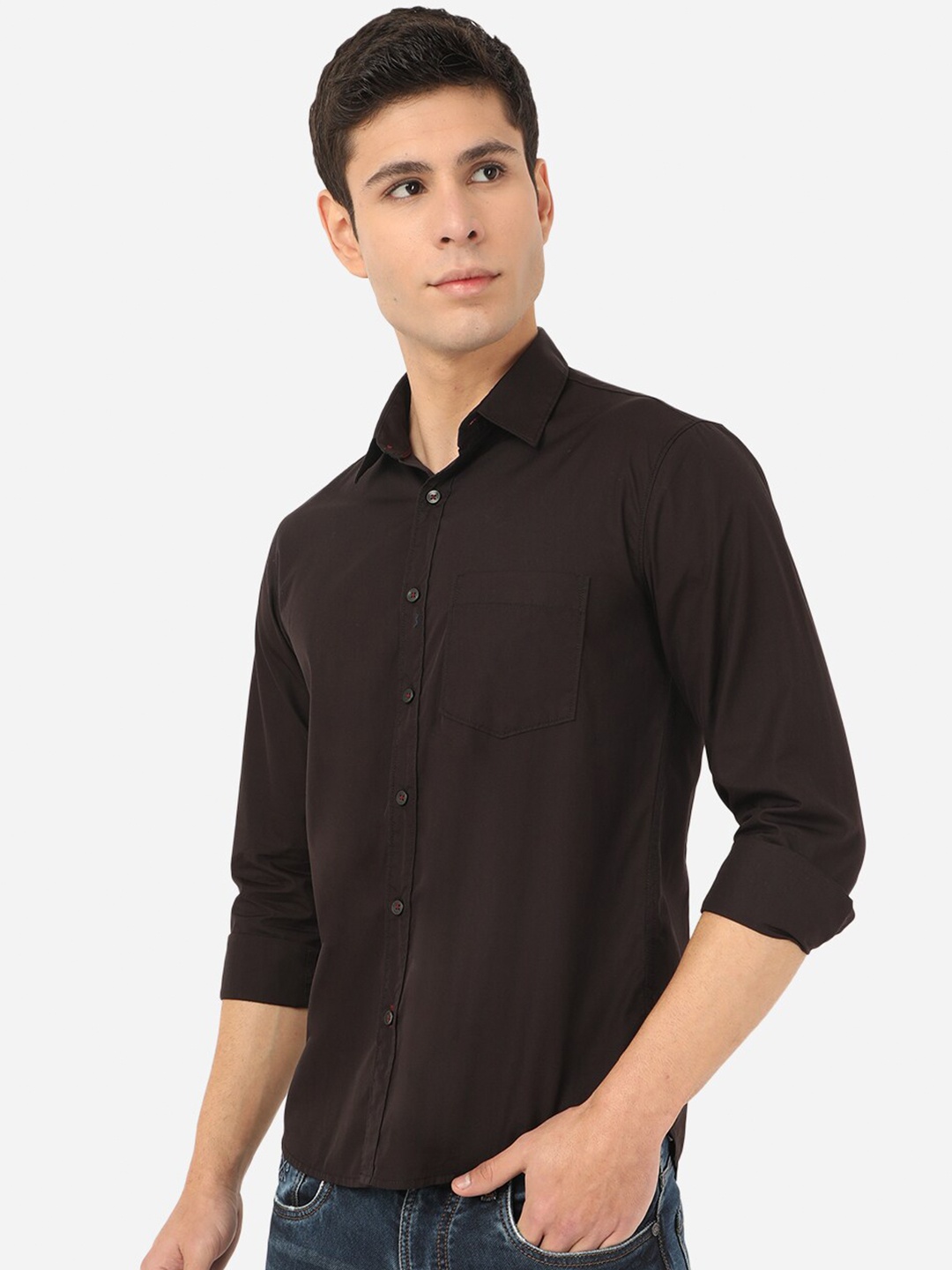 

Greenfibre Men Black Slim Fit Pure Cotton Casual Shirt