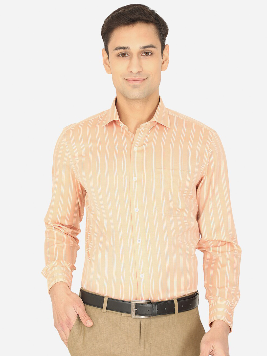 

Greenfibre Men Beige Slim Fit Striped Formal Shirt