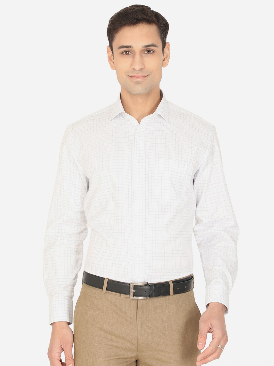 

Greenfibre Men White Checked Regular Fit Formal Shirt
