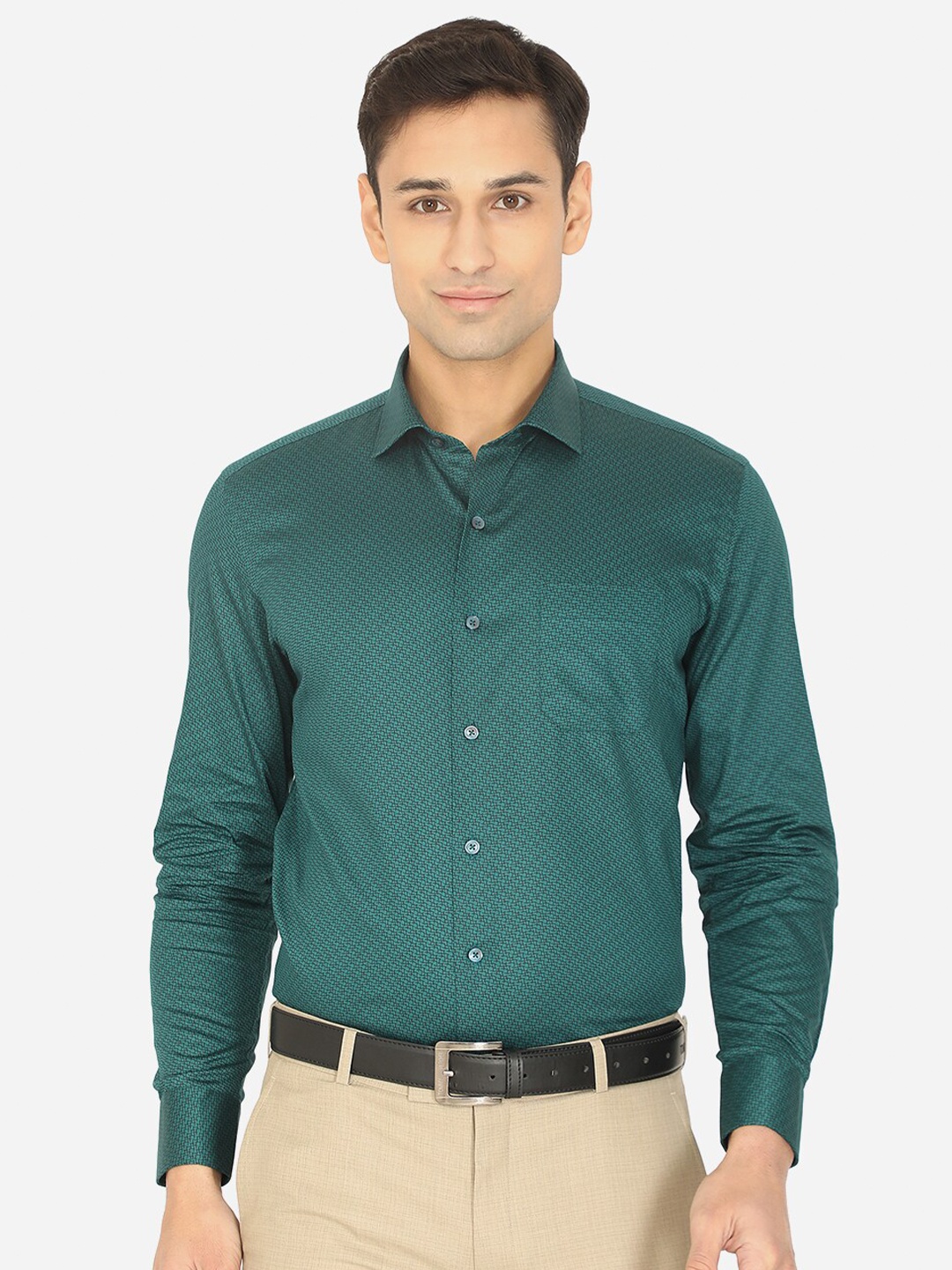 

Greenfibre Men Slim Fit Printed Formal Shirt, Green
