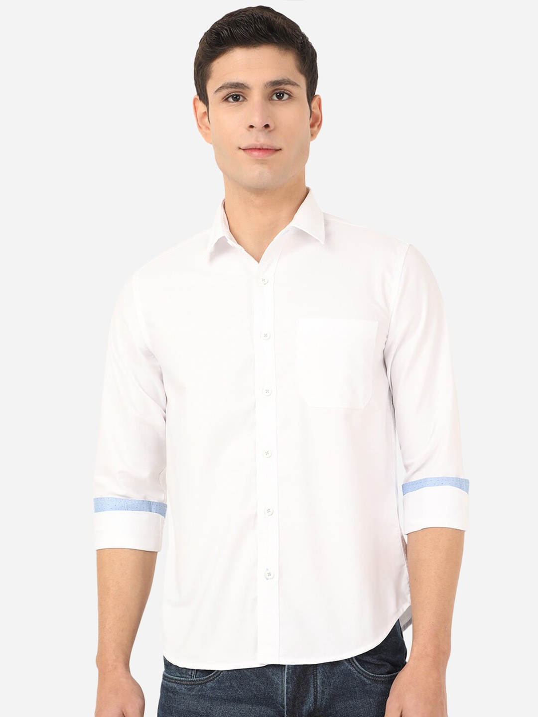 

Greenfibre Men White Slim Fit Pure Cotton Casual Shirt