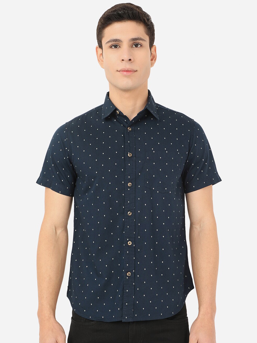 

Greenfibre Men Blue Slim Fit Printed Cotton Casual Shirt