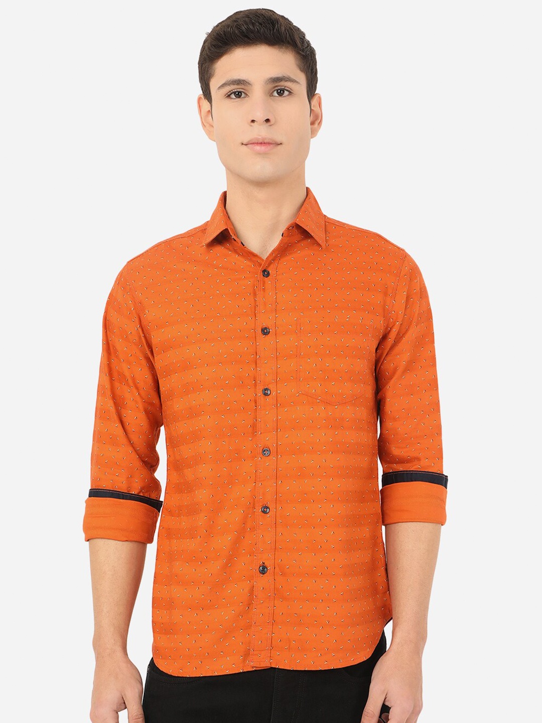 

Greenfibre Men Orange Slim Fit Printed Cotton Casual Shirt