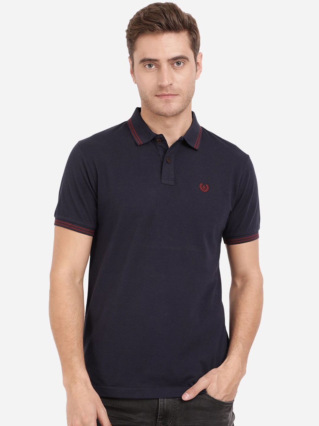 

Greenfibre Men Navy Blue Polo Collar Slim Fit T-shirt