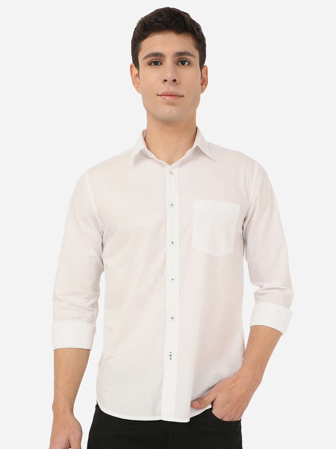 

Greenfibre Men White Slim Fit Cotton Casual Shirt