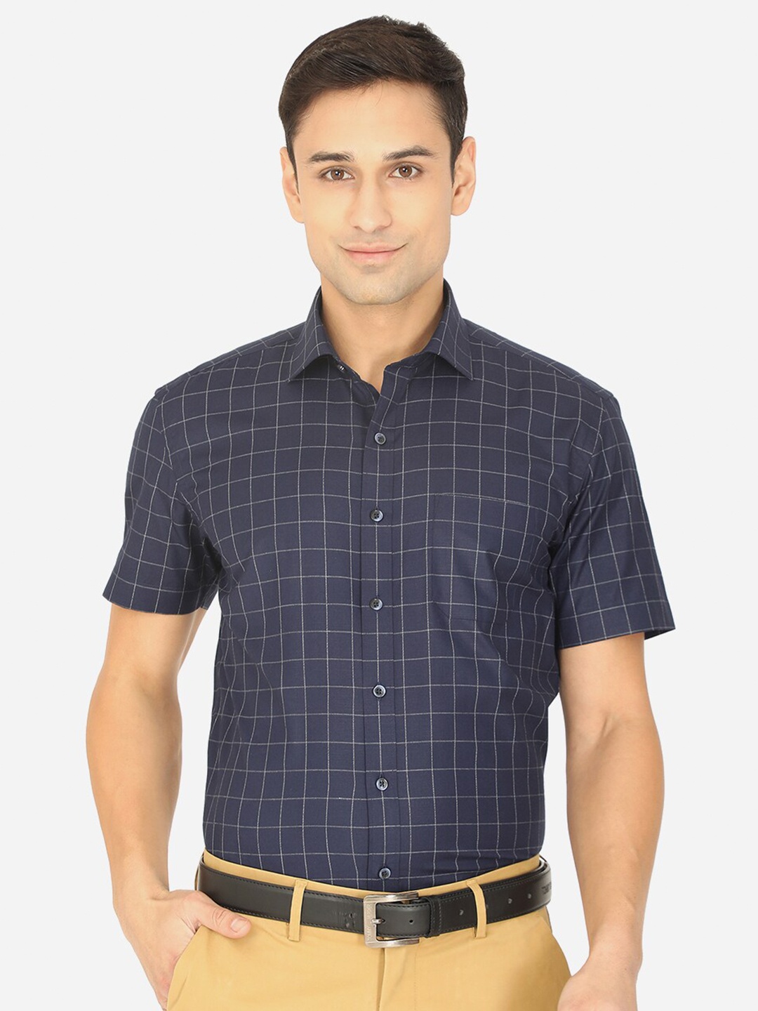 

Greenfibre Men Navy Blue Grid Tattersall Checks Casual Shirt