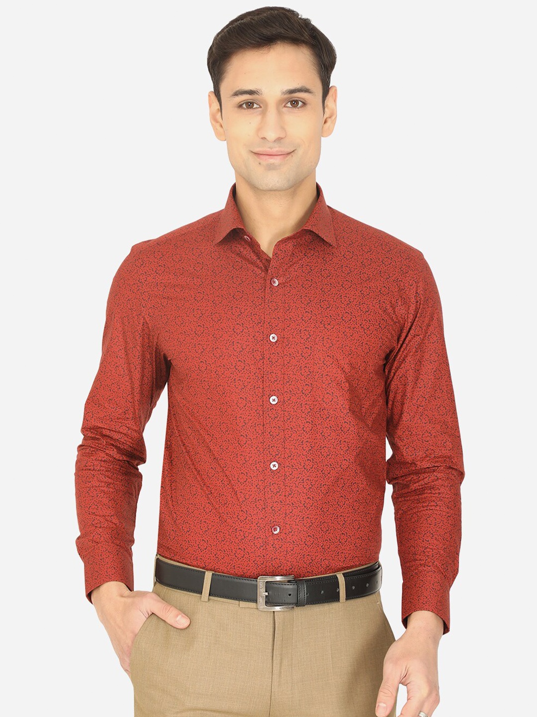 

Greenfibre Men Rust Slim Fit Printed Formal Shirt